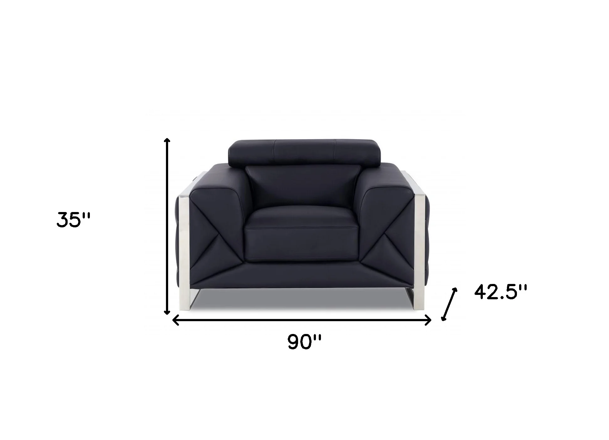 Three Piece Black Italian Leather Six Person Seating Set By Homeroots - Image 7