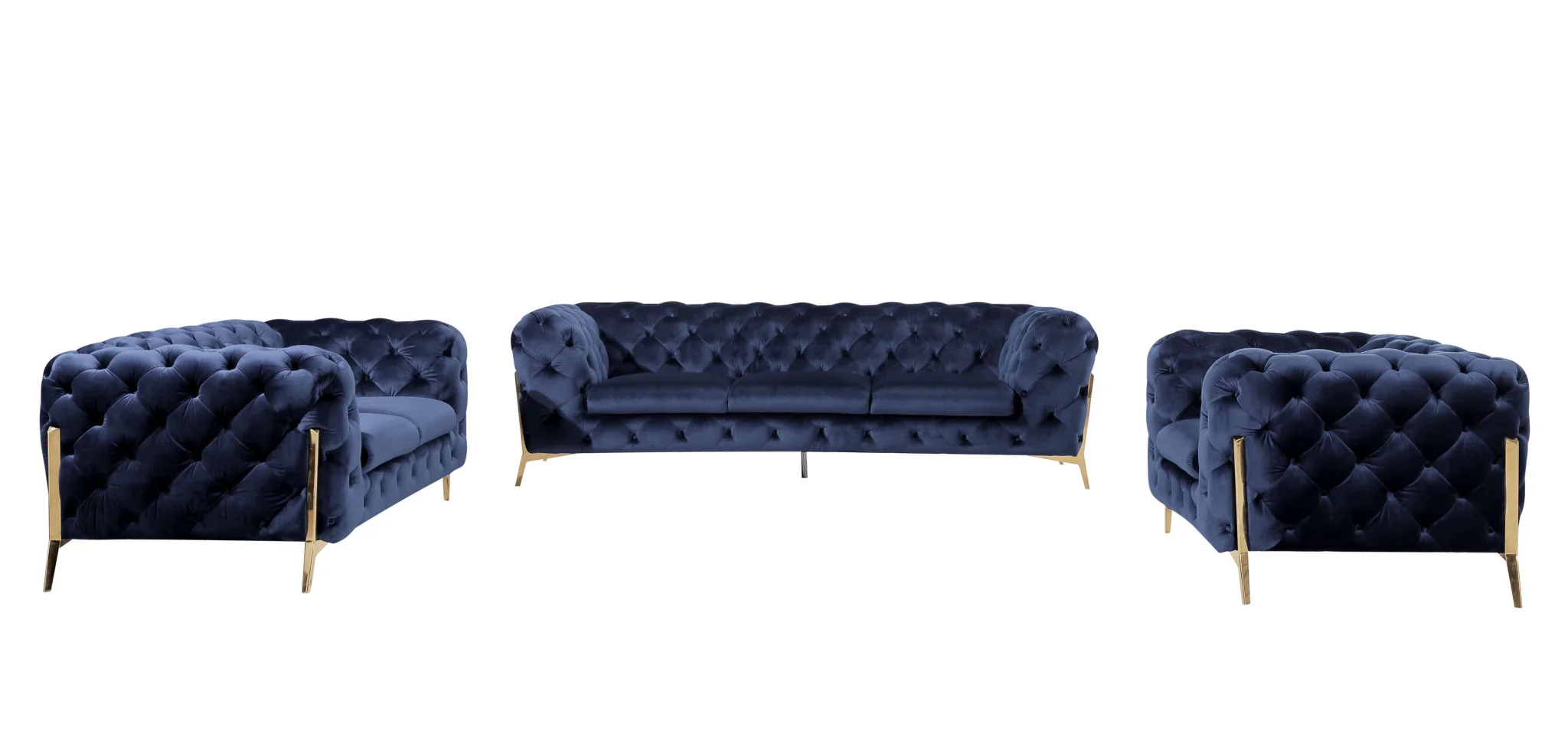 Three Piece Blue Velvet Six Person Seating Set By Homeroots - Image 2