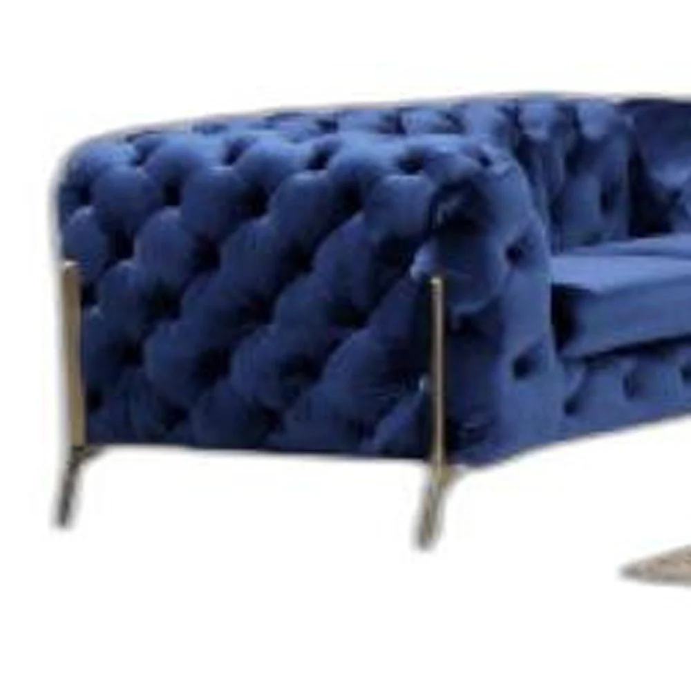 Three Piece Blue Velvet Six Person Seating Set By Homeroots - Image 4