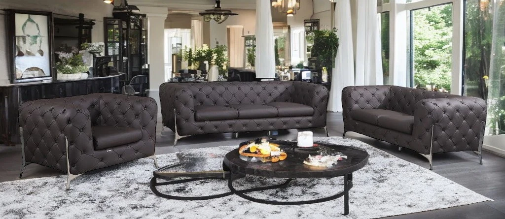 Three Piece Brown Italian Leather Six Person Seating Set By Homeroots - Image 2