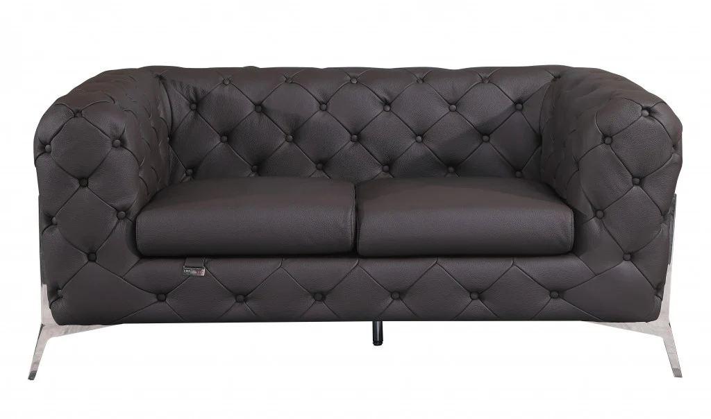 Three Piece Brown Italian Leather Six Person Seating Set By Homeroots - Image 4