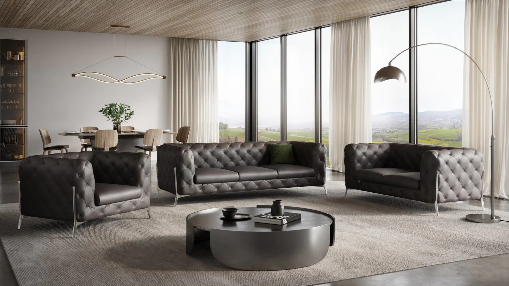 Three Piece Brown Italian Leather Six Person Seating Set By Homeroots - Image 6