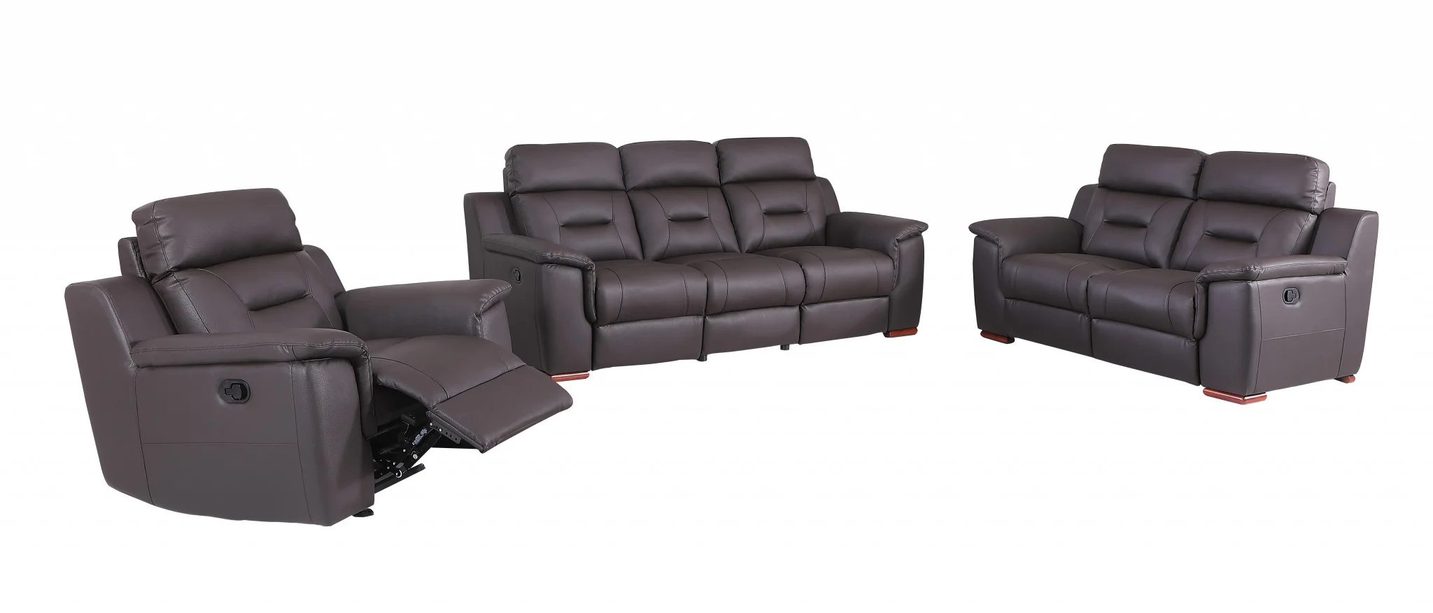 Three Piece Brown Leather Match Six Person Seating Set By Homeroots - Image 4