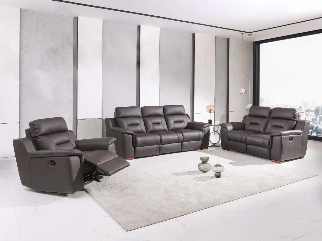 Three Piece Brown Leather Match Six Person Seating Set By Homeroots - Image 5