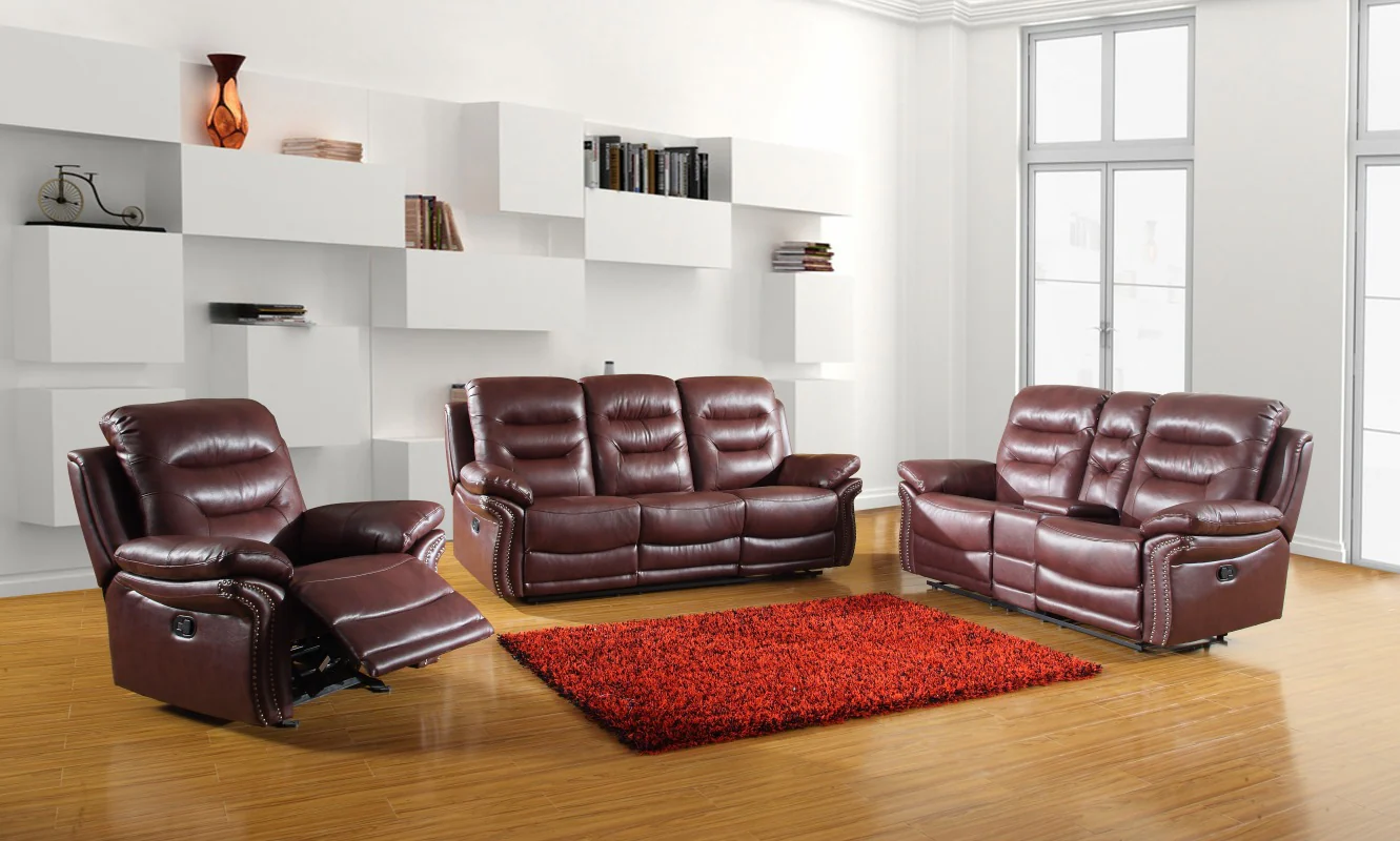 Three Piece Burgundy Leather Match Six Person Seating Set By Homeroots - Image 2