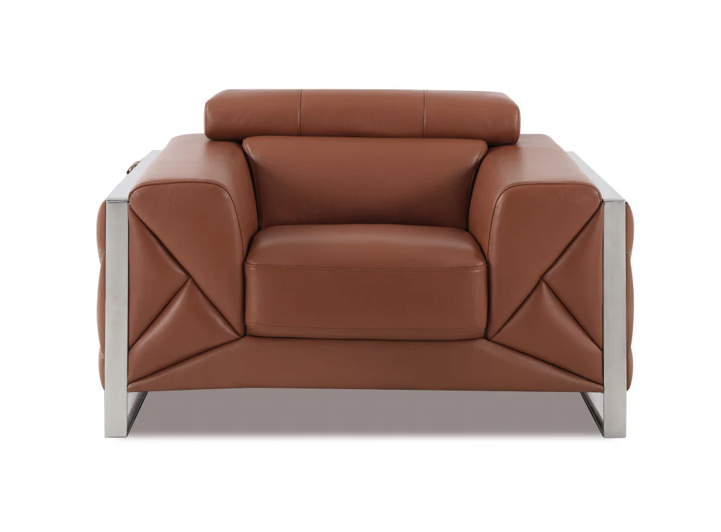 Three Piece Camel Italian Leather Six Person Seating Set By Homeroots - Image 3