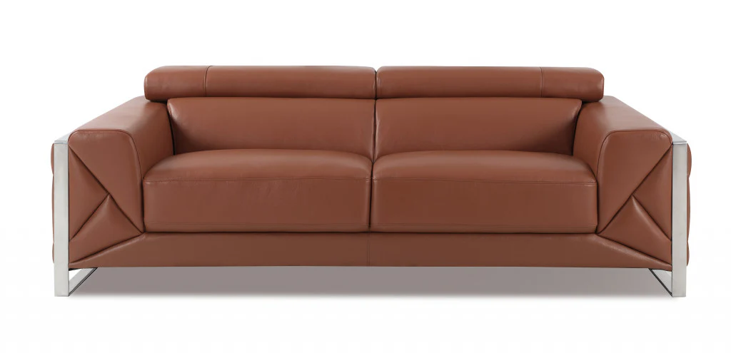 Three Piece Camel Italian Leather Six Person Seating Set By Homeroots - Image 5