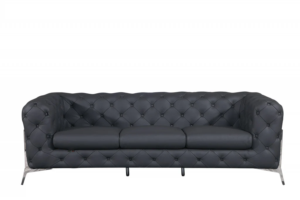 Three Piece Dark Gray Italian Leather Five Person Seating Set By Homeroots - Image 2