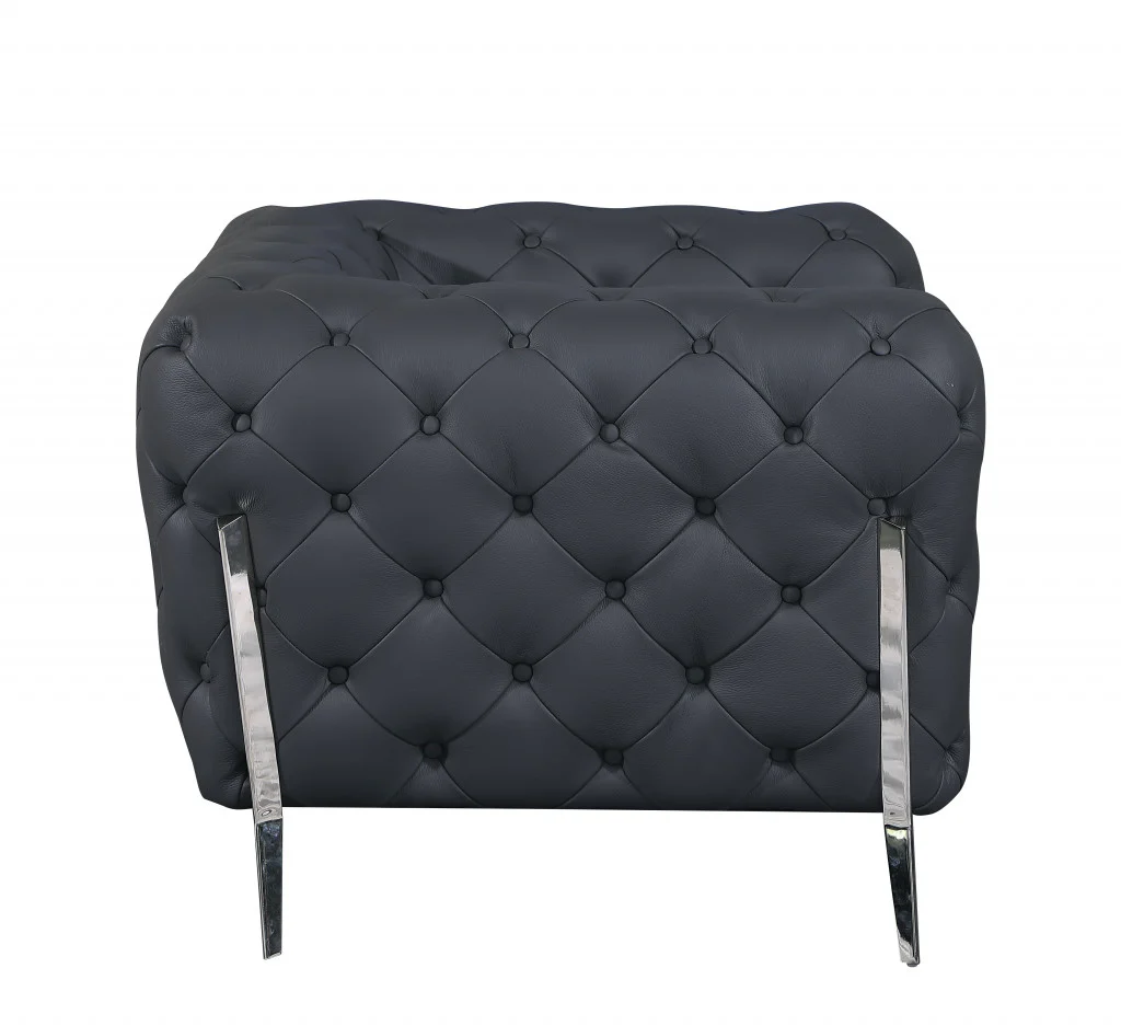 Three Piece Dark Gray Italian Leather Five Person Seating Set By Homeroots - Image 3