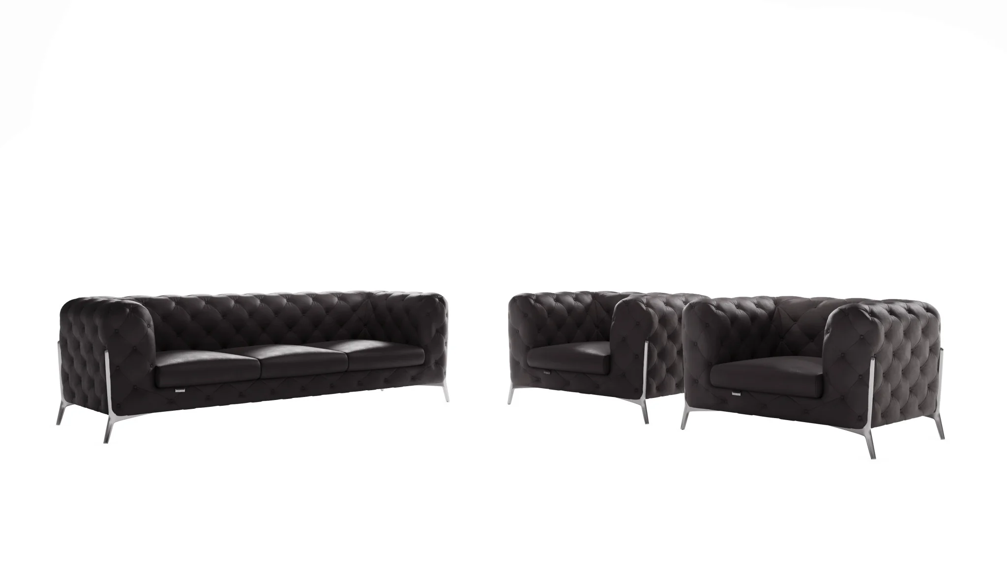 Three Piece Dark Gray Italian Leather Five Person Seating Set By Homeroots - Image 5