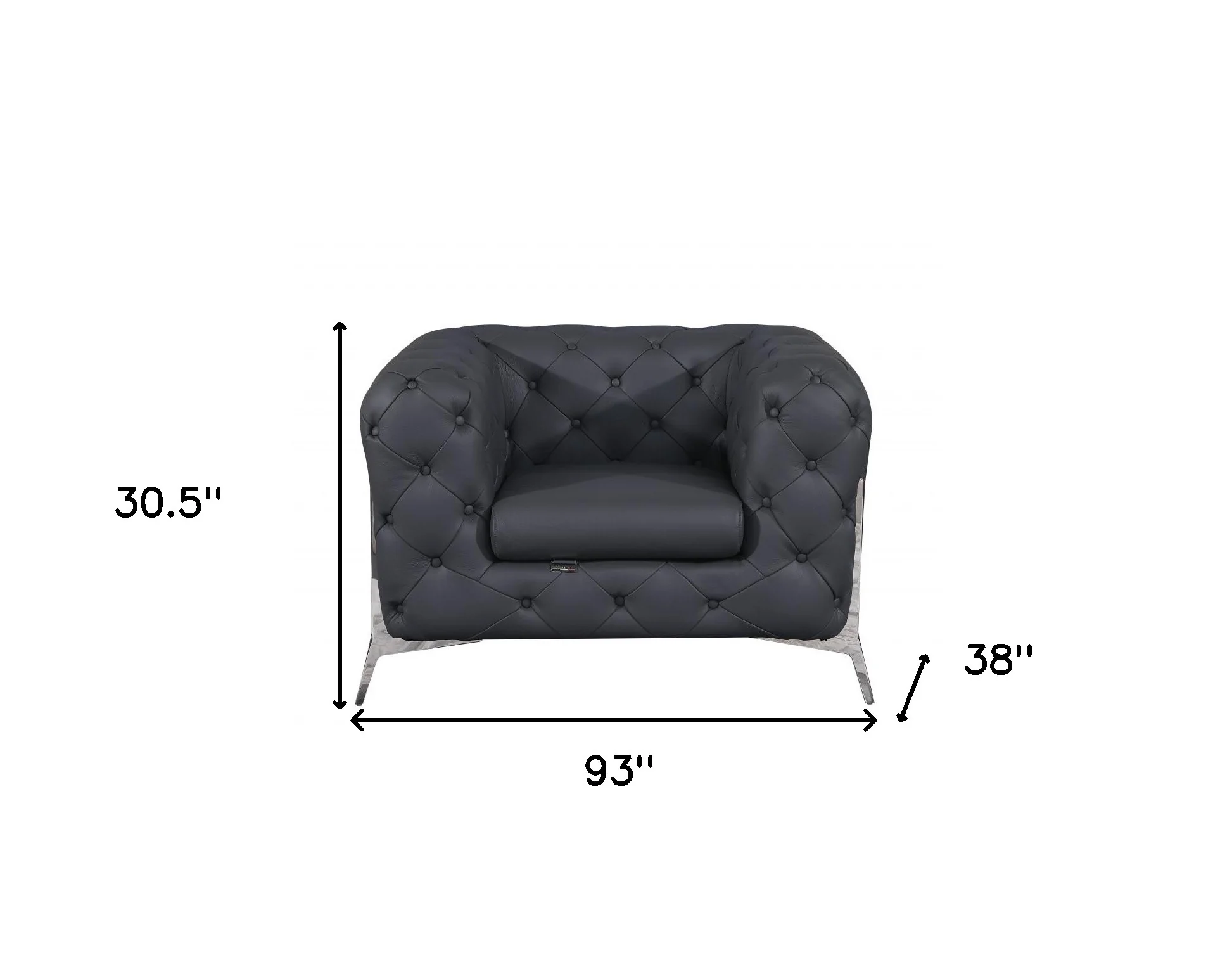 Three Piece Dark Gray Italian Leather Five Person Seating Set By Homeroots - Image 6