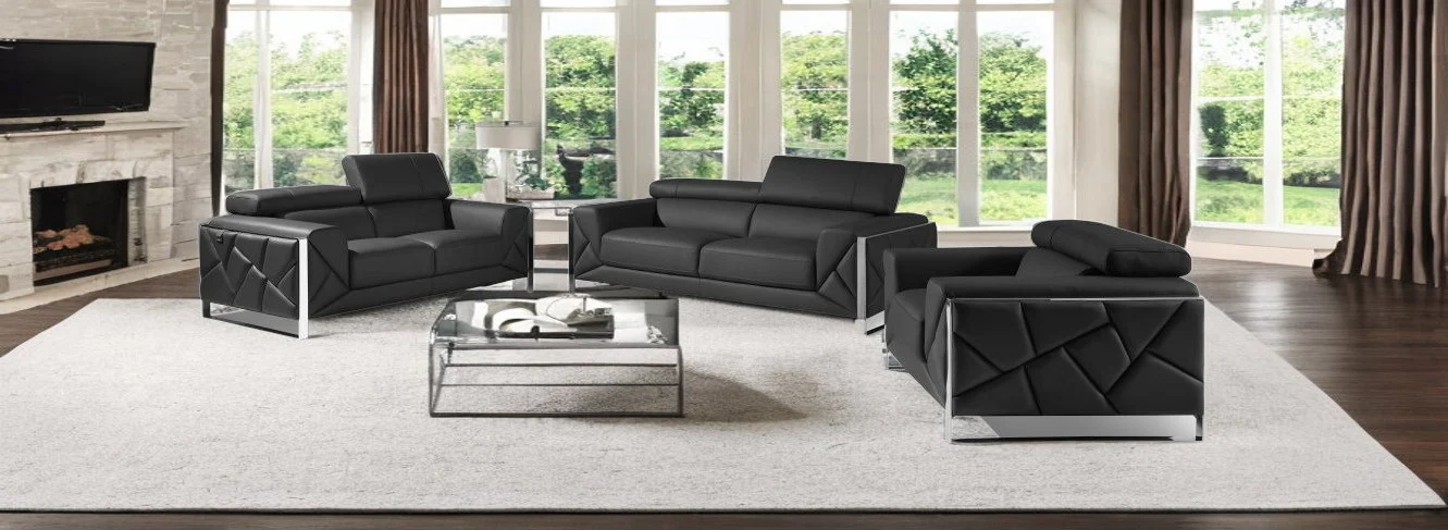 Three Piece Dark Gray Italian Leather Six Person Seating Set By Homeroots - Image 2