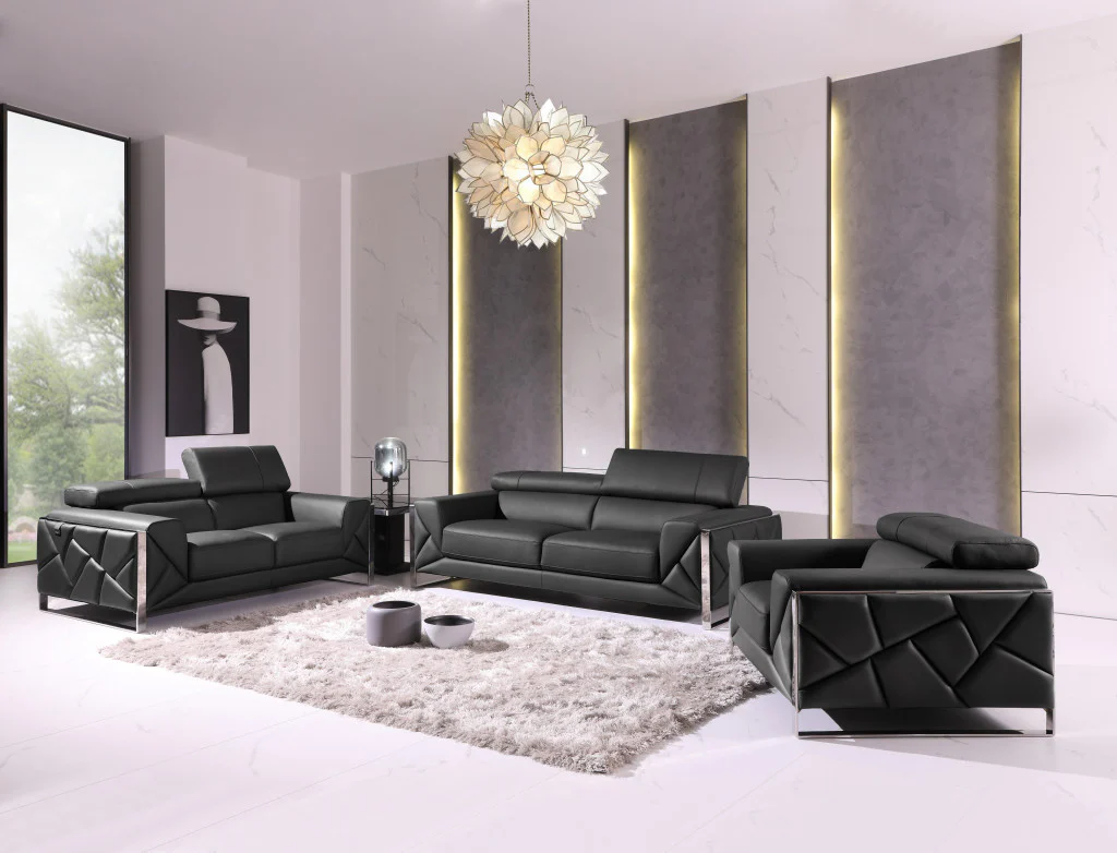 Three Piece Dark Gray Italian Leather Six Person Seating Set By Homeroots - Image 6