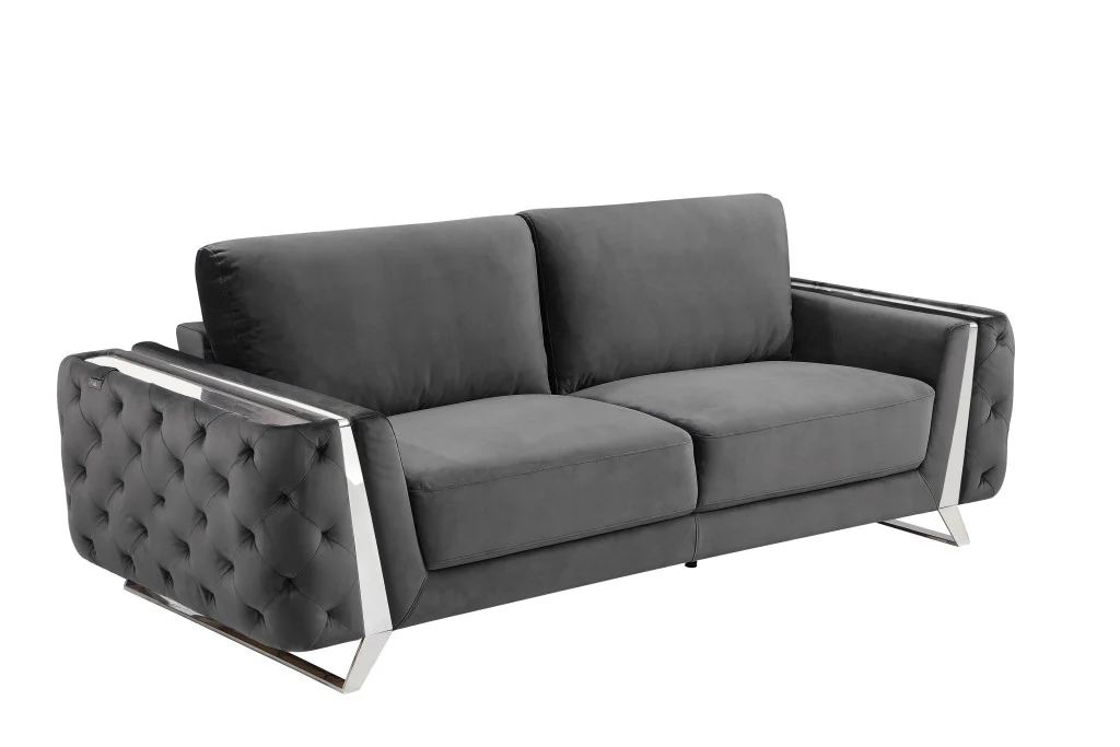 Three Piece Dark Gray Velvet Six Person Seating Set By Homeroots - Image 2