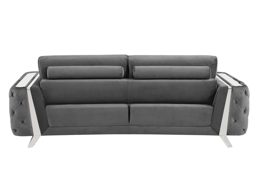 Three Piece Dark Gray Velvet Six Person Seating Set By Homeroots - Image 4