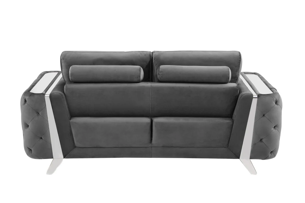 Three Piece Dark Gray Velvet Six Person Seating Set By Homeroots - Image 6