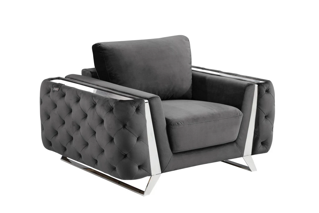 Three Piece Dark Gray Velvet Six Person Seating Set By Homeroots - Image 7