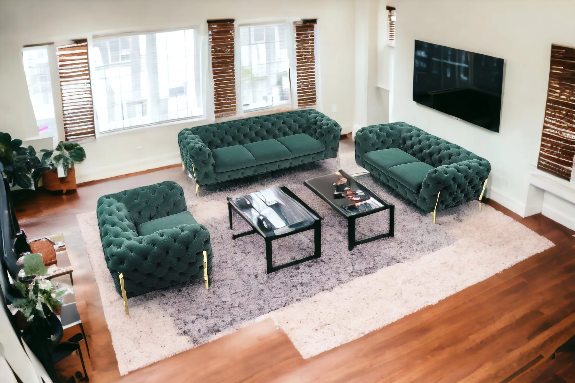Three Piece Green Velvet Six Person Seating Set By Homeroots - Image 3