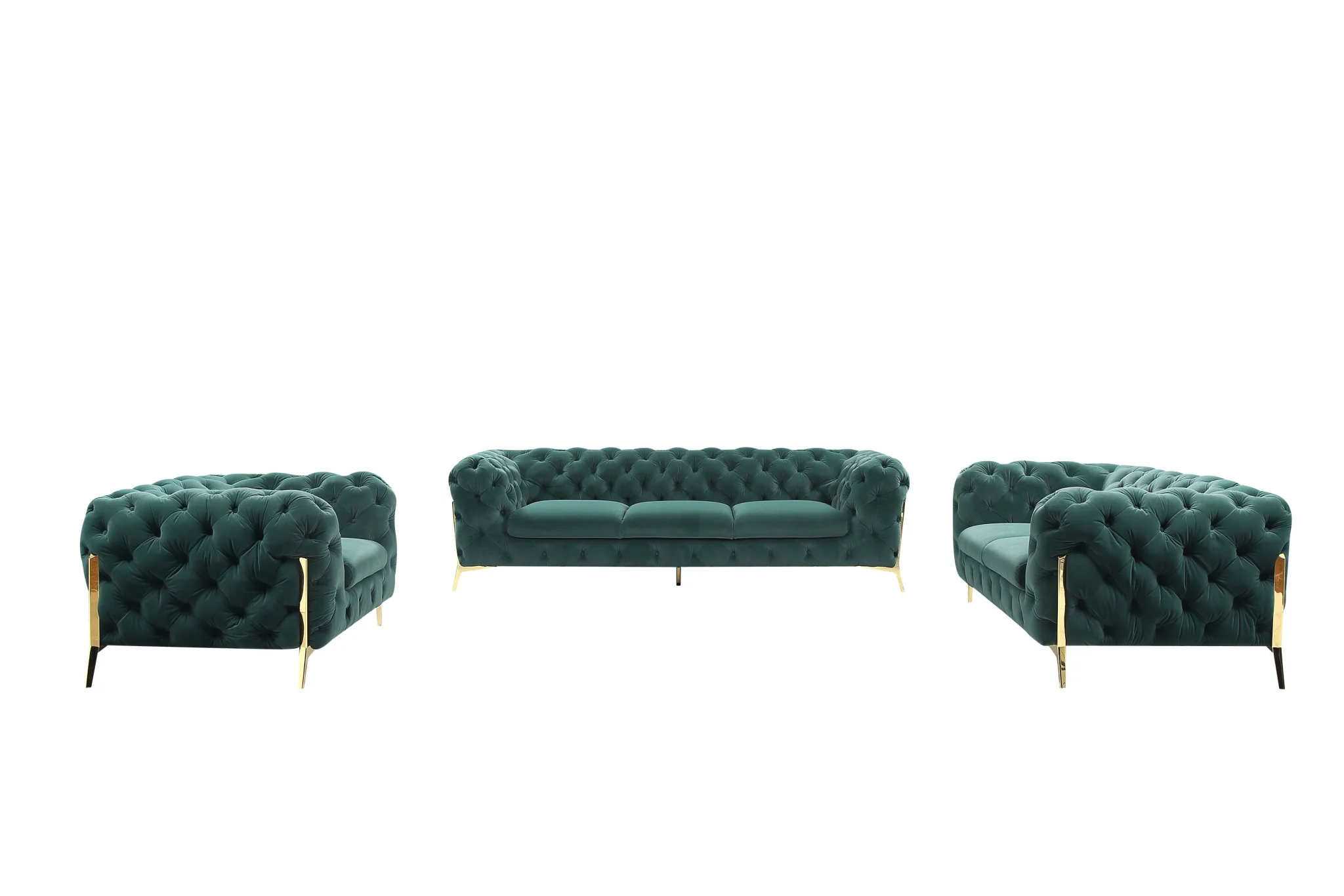 Three Piece Green Velvet Six Person Seating Set By Homeroots - Image 4