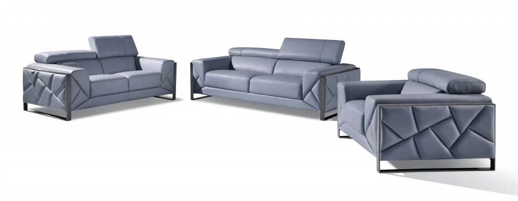 Three Piece Light Blue Italian Leather Six Person Seating Set By Homeroots