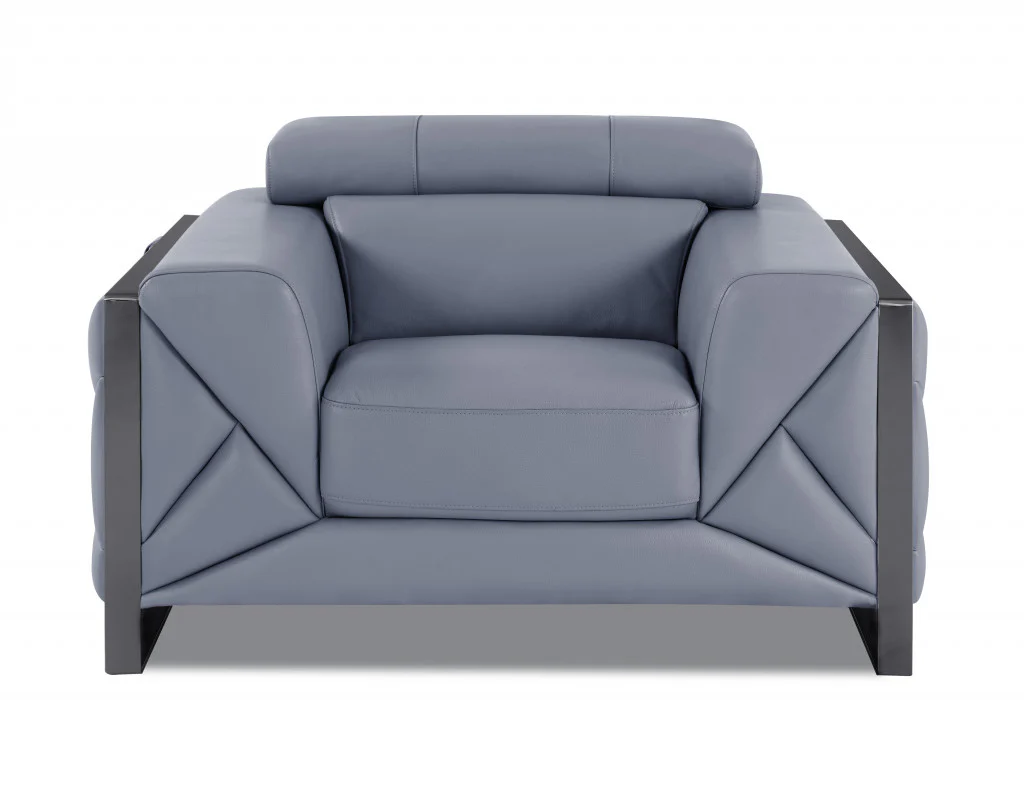Three Piece Light Blue Italian Leather Six Person Seating Set By Homeroots - Image 3