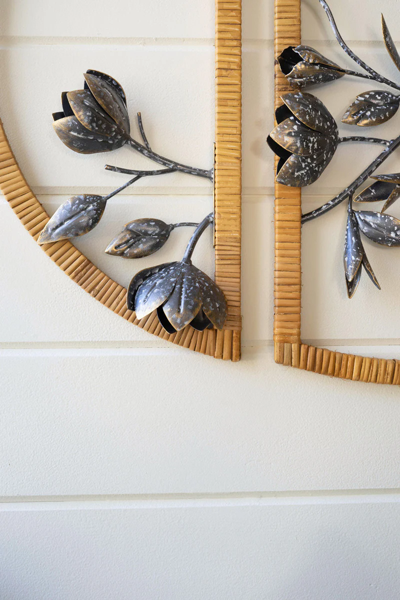 Three Piece Rattan Framed Floral Wall Art By Kalalou - Image 2