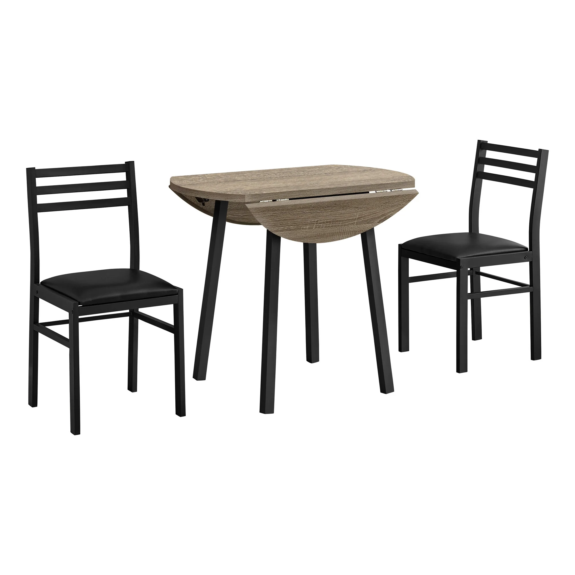 Three Piece Taupe and Black Round Dining Set with Two Chairs By Homeroots - Image 2