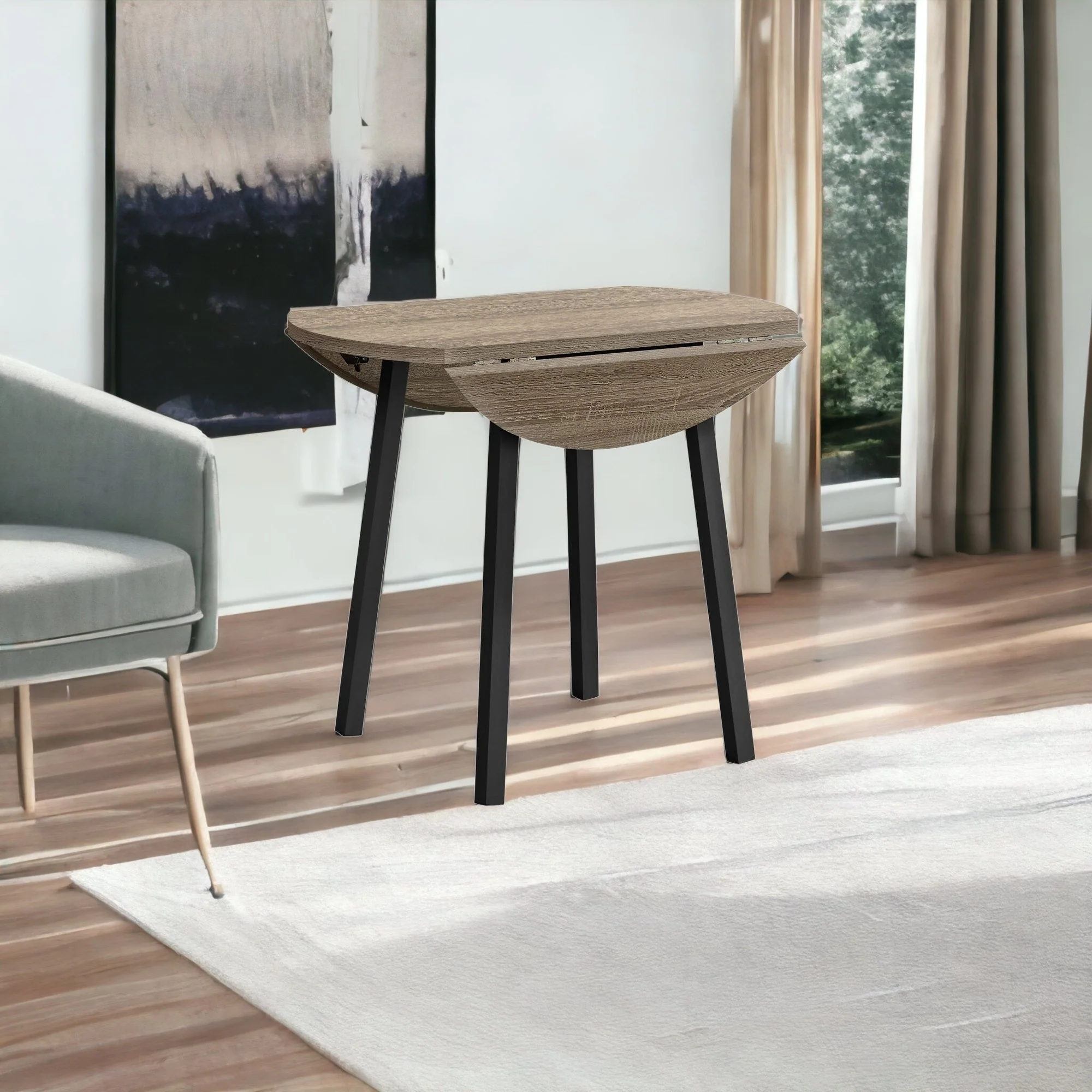 Three Piece Taupe and Black Round Dining Set with Two Chairs By Homeroots - Image 3