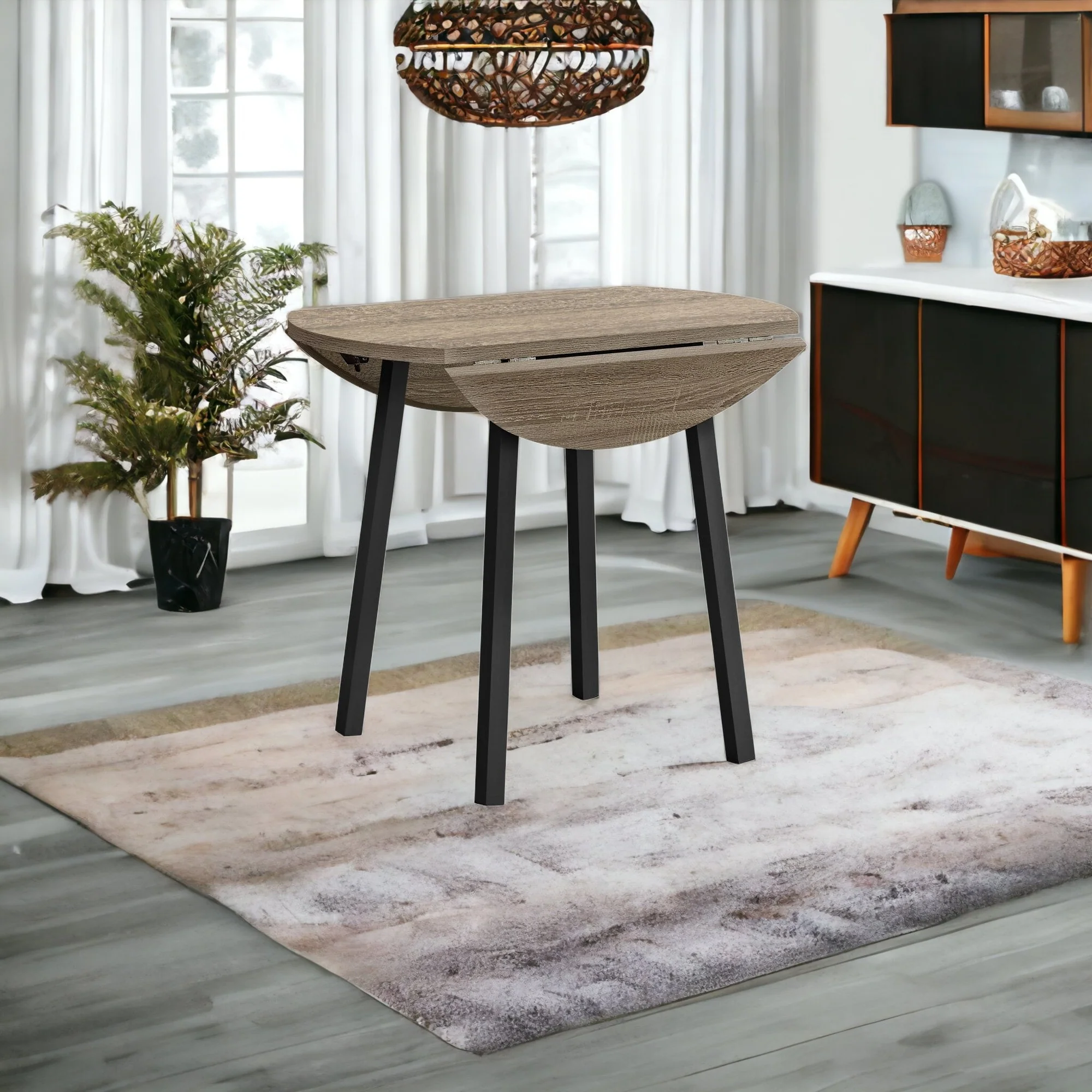 Three Piece Taupe and Black Round Dining Set with Two Chairs By Homeroots - Image 4