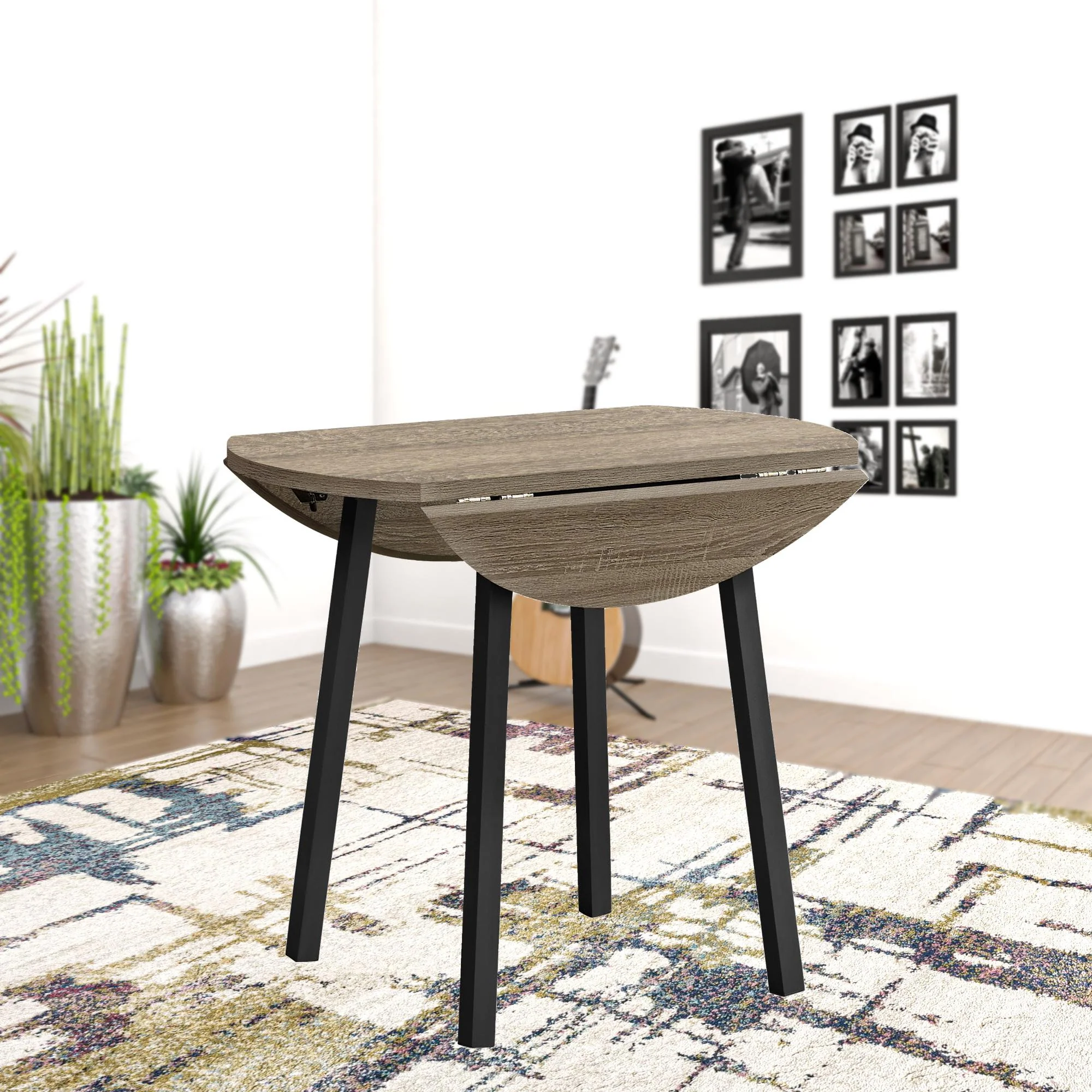 Three Piece Taupe and Black Round Dining Set with Two Chairs By Homeroots - Image 5