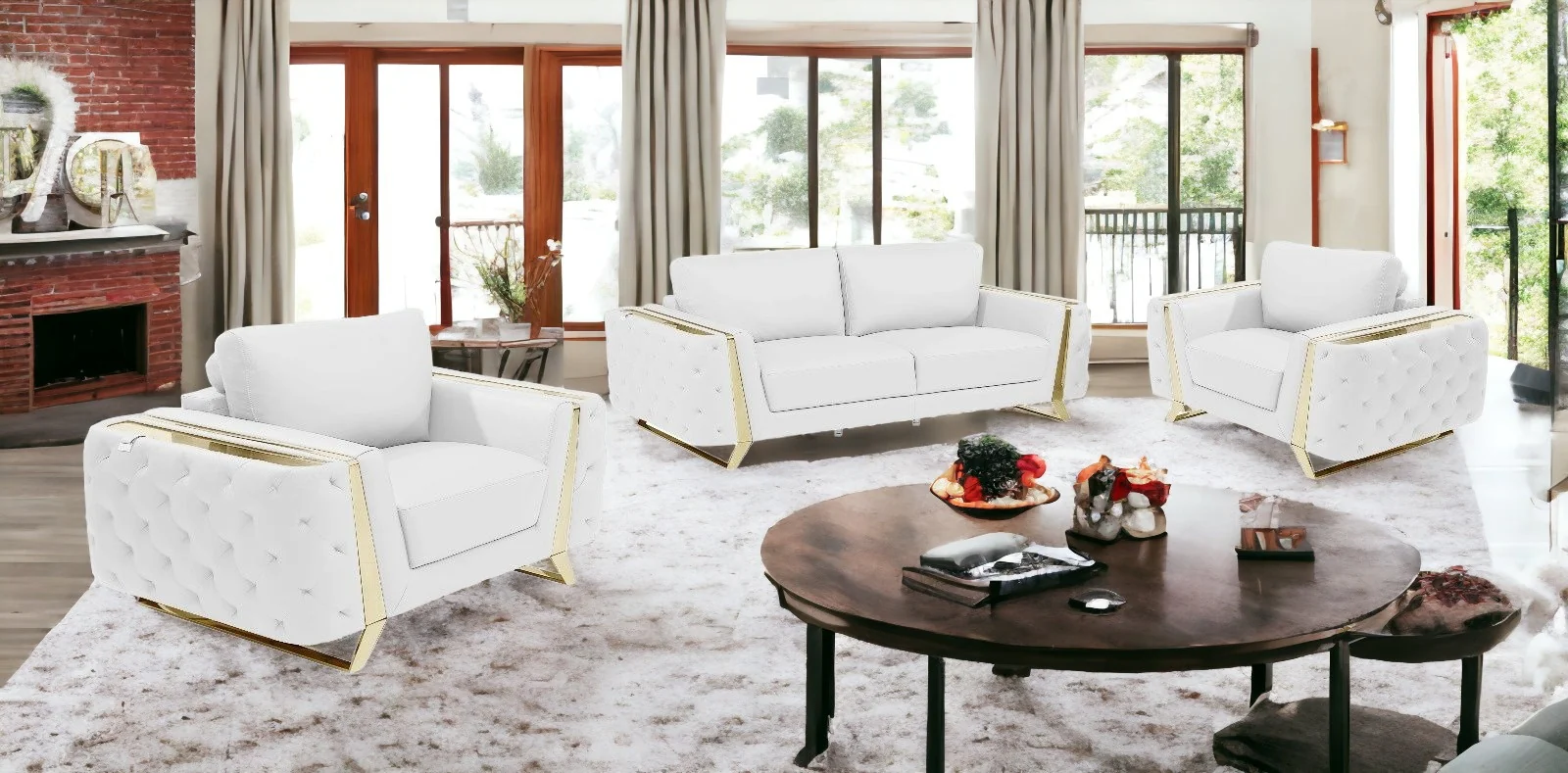 Three Piece White Genuine Leather Six Person Seating Set By Homeroots - Image 7