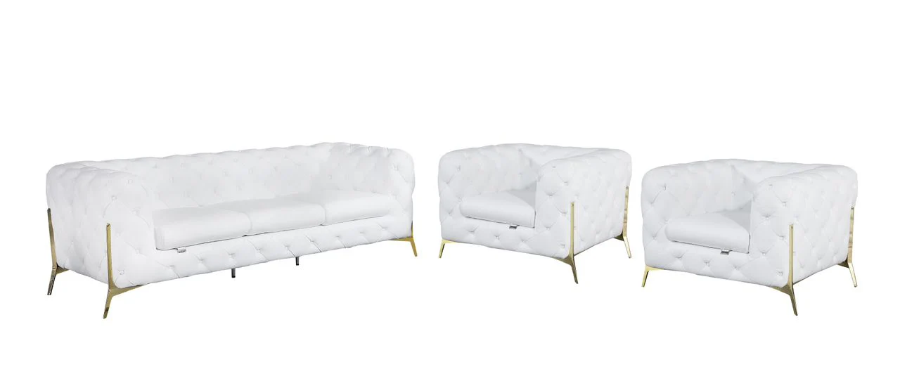 Three Piece White Italian Leather Five Person Seating Set By Homeroots - Image 4