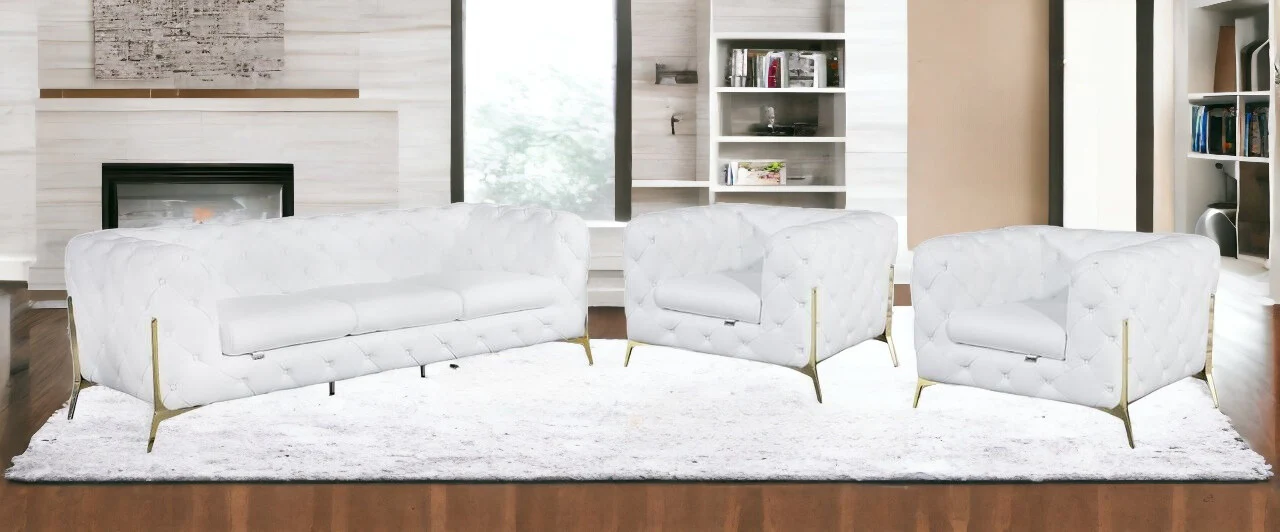 Three Piece White Italian Leather Five Person Seating Set By Homeroots - Image 5