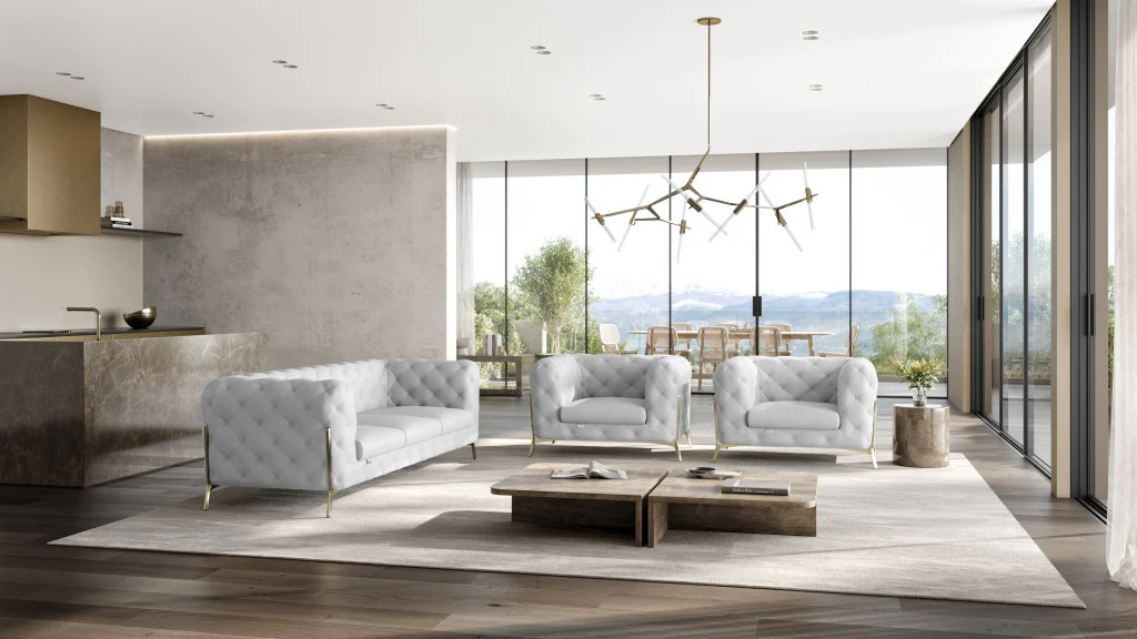 Three Piece White Italian Leather Five Person Seating Set By Homeroots - Image 6