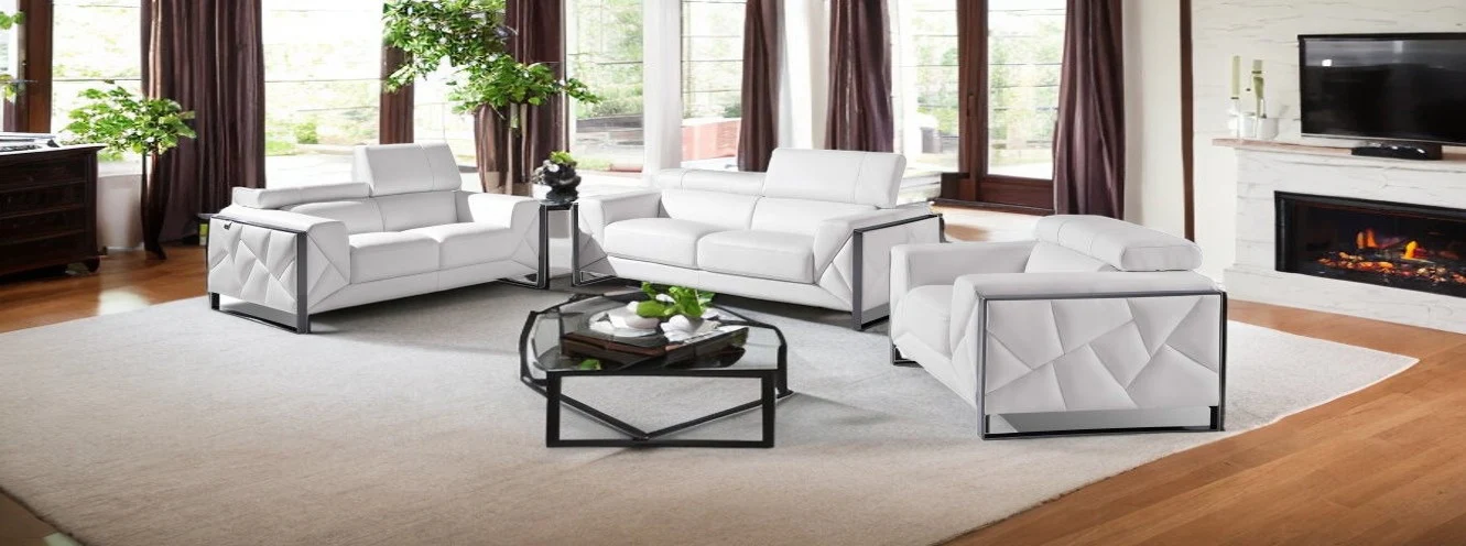 Three Piece White Italian Leather Six Person Seating Set By Homeroots - Image 2