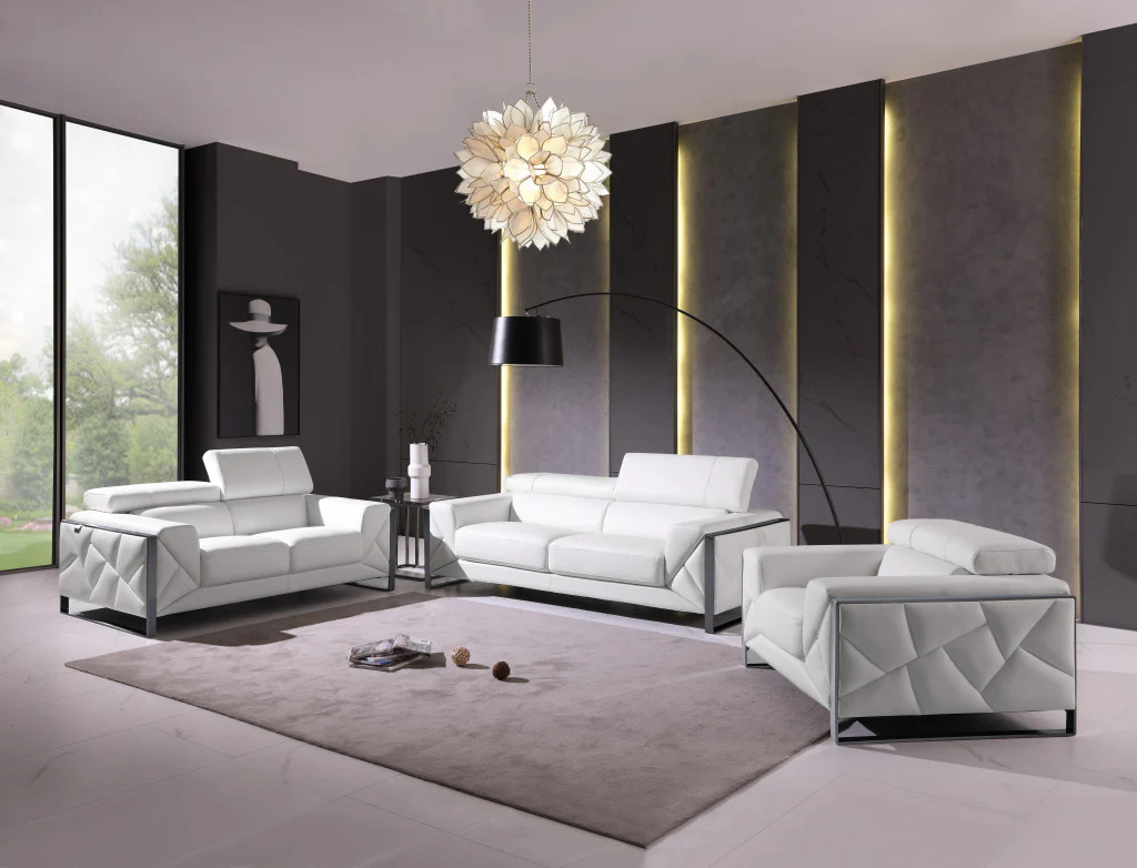 Three Piece White Italian Leather Six Person Seating Set By Homeroots - Image 6