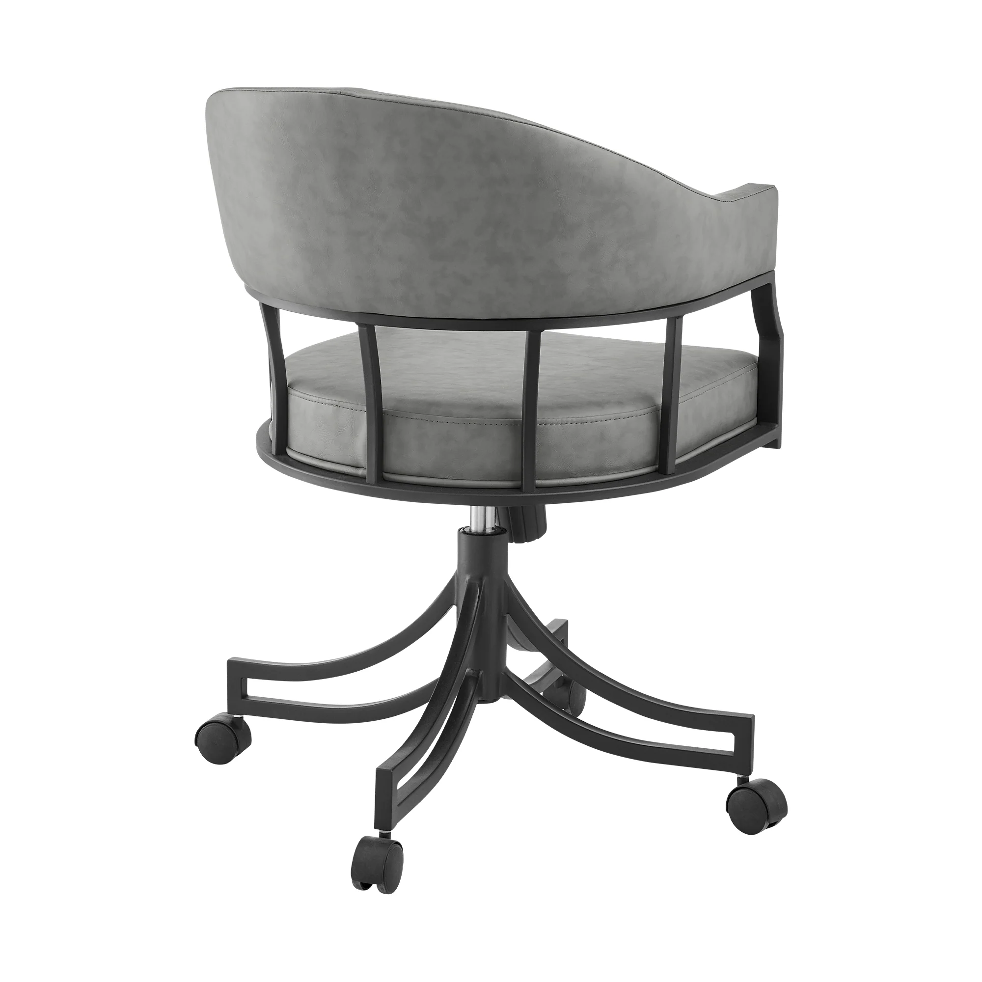 Tibet 5 Piece Dining Set with Round Glass Tabletop and Faux Leather Rolling Chairs By Armen Living - Image 4