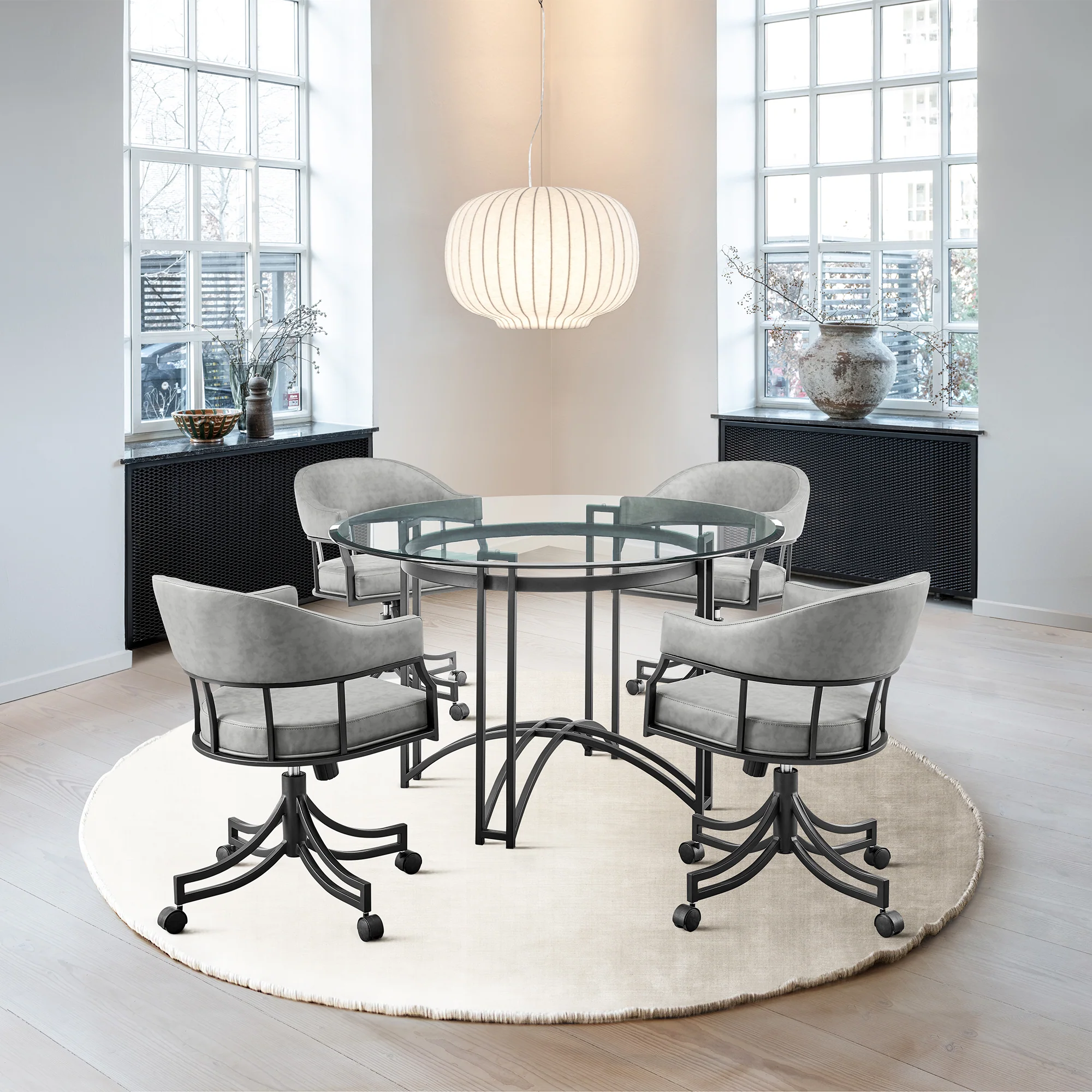 Tibet Contemporary Round Glass Dining Table with Matte Black Iron Base By Armen Living - Image 2