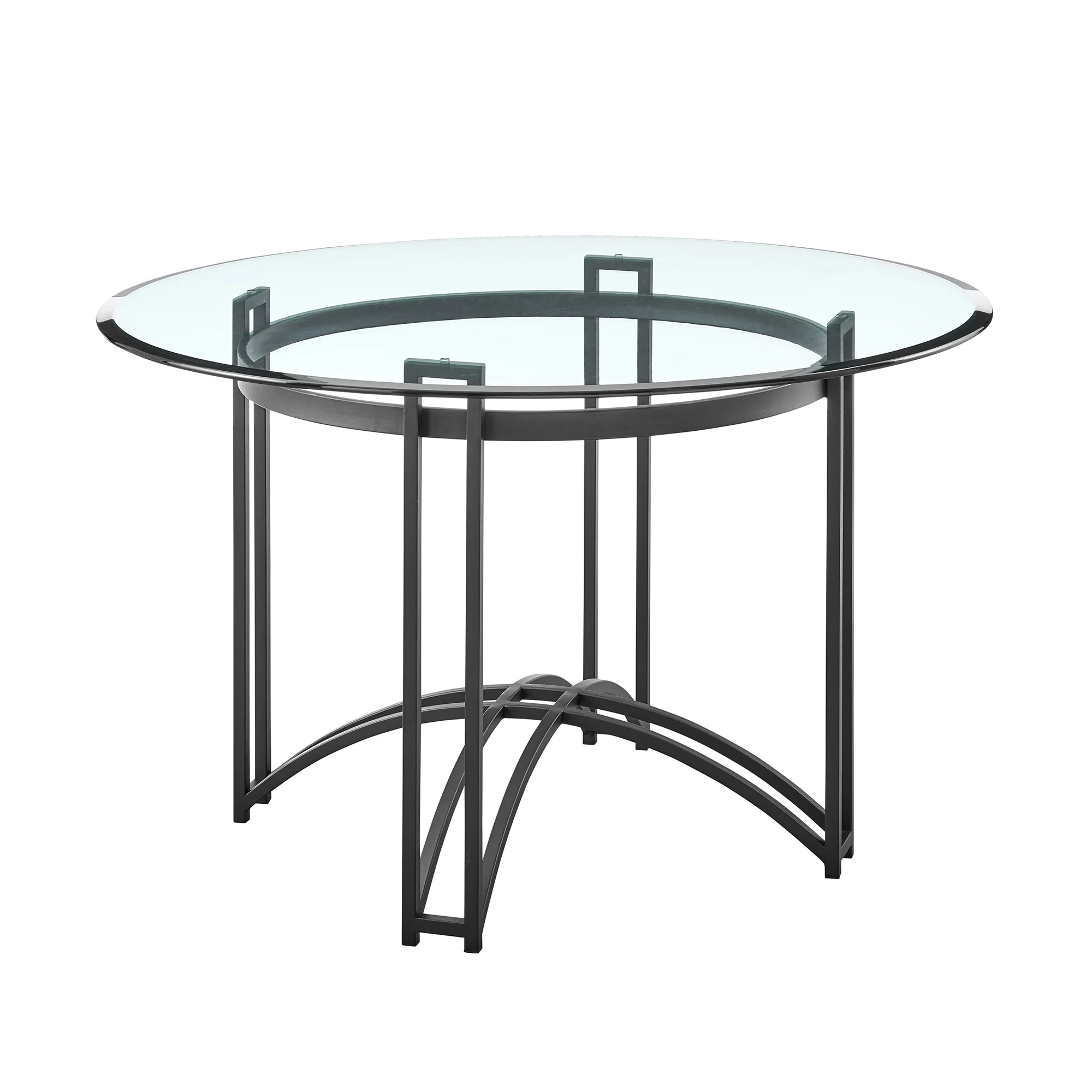 Tibet Contemporary Round Glass Dining Table with Matte Black Iron Base By Armen Living - Image 3