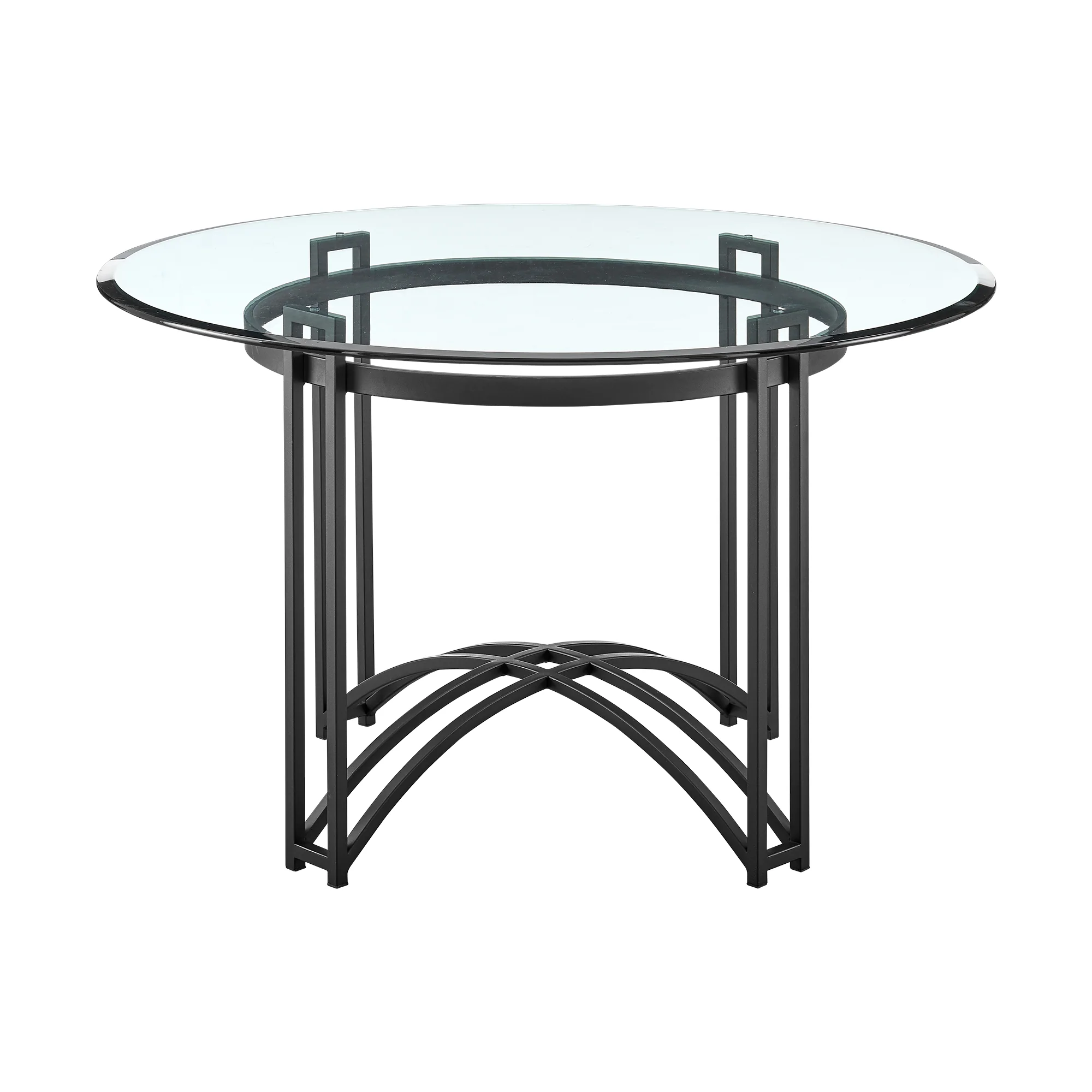 Tibet Contemporary Round Glass Dining Table with Matte Black Iron Base By Armen Living - Image 4