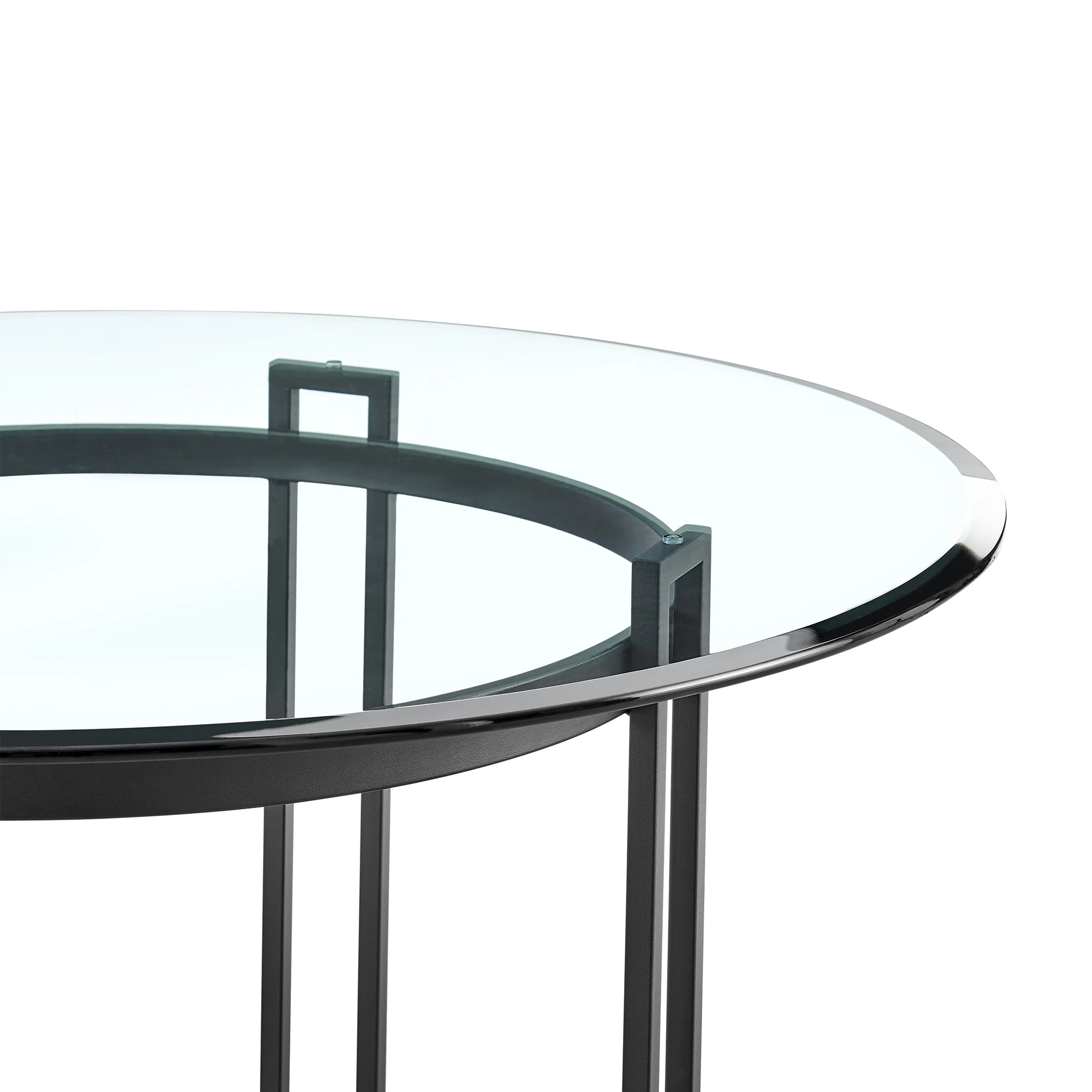 Tibet Contemporary Round Glass Dining Table with Matte Black Iron Base By Armen Living - Image 5