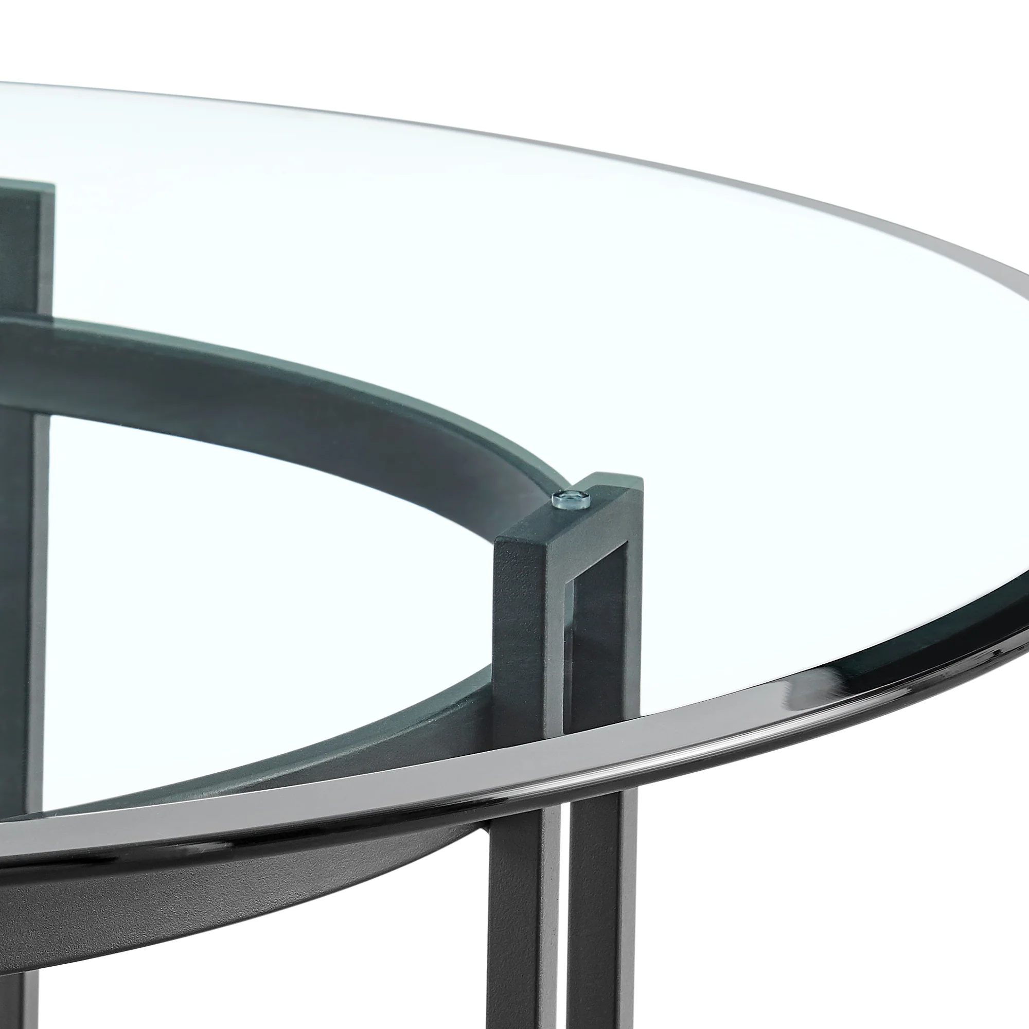 Tibet Contemporary Round Glass Dining Table with Matte Black Iron Base By Armen Living - Image 6