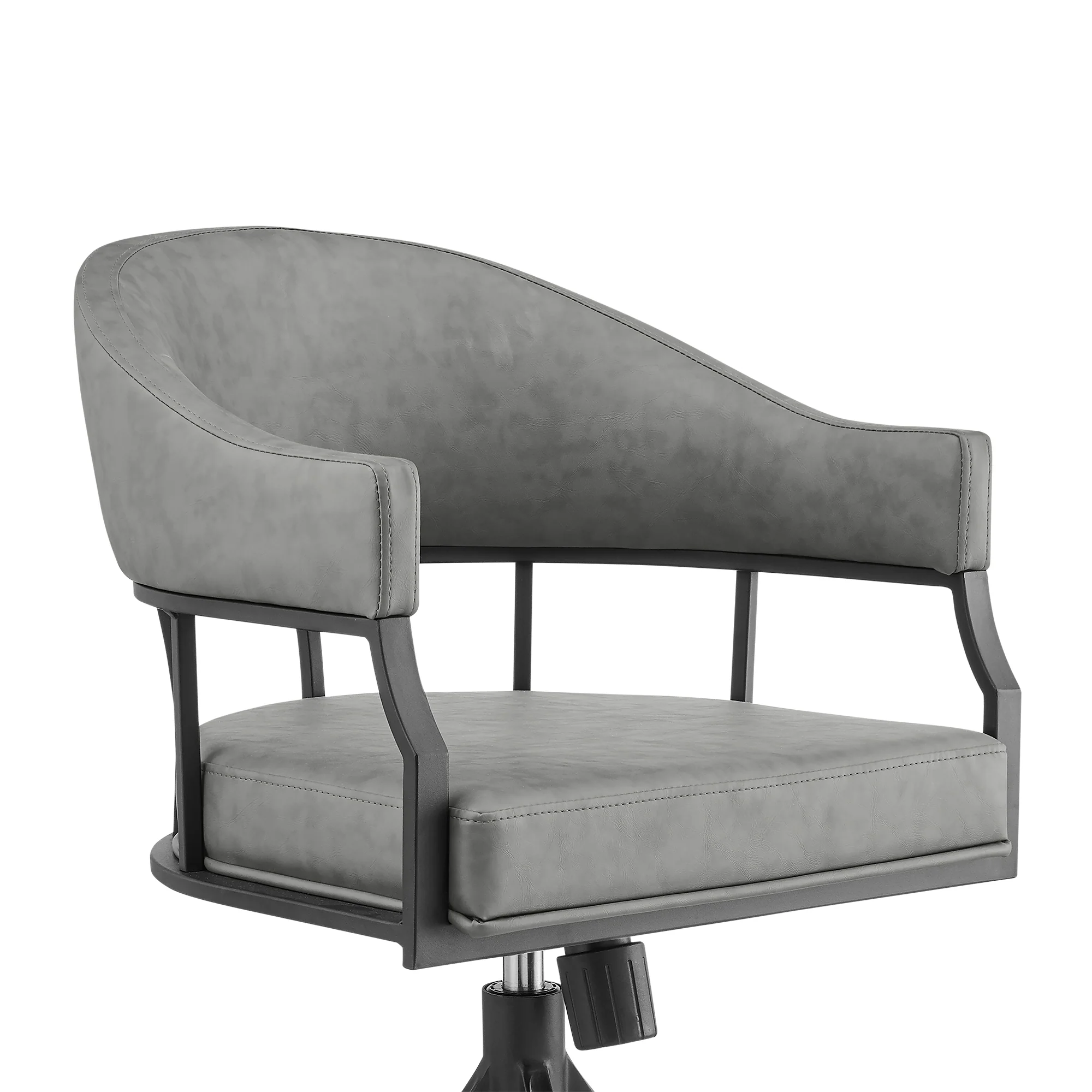 Tibet Swivel Tilt Rolling Dining Chair with Matte Black Iron and Vintage Gray Faux Leather By Armen Living - Image 6