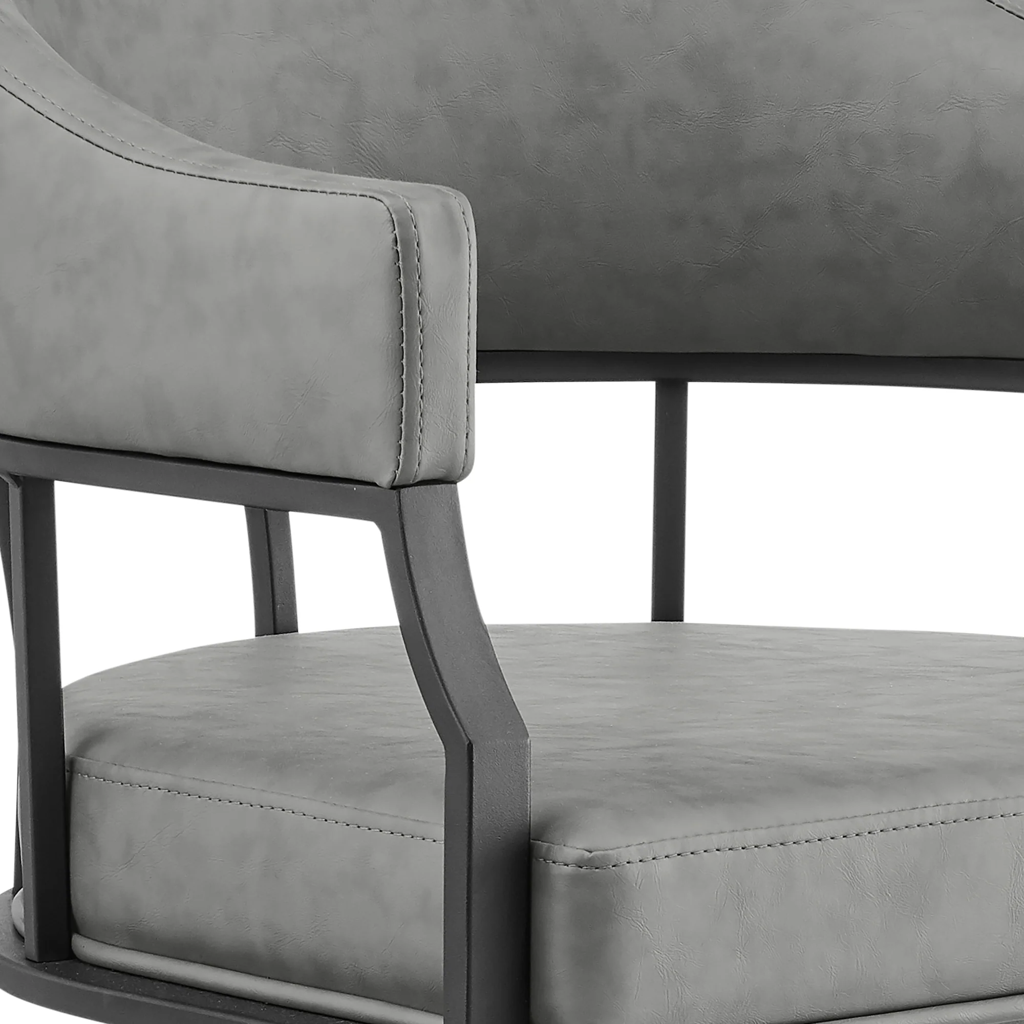 Tibet Swivel Tilt Rolling Dining Chair with Matte Black Iron and Vintage Gray Faux Leather By Armen Living - Image 8