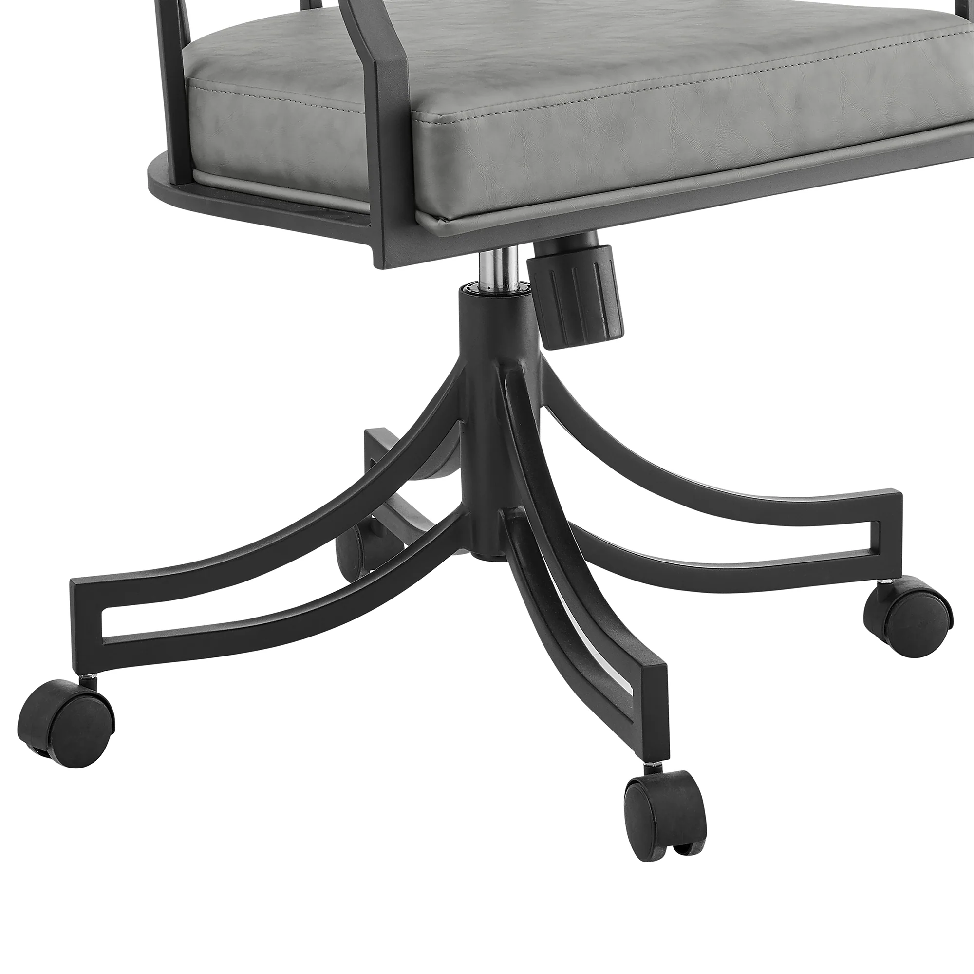 Tibet Swivel Tilt Rolling Dining Chair with Matte Black Iron and Vintage Gray Faux Leather By Armen Living - Image 9