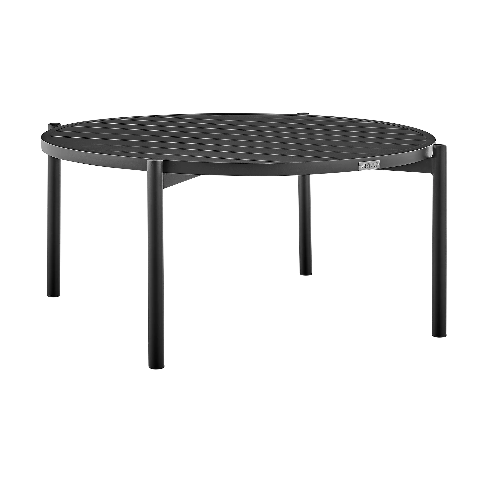 Tiffany Outdoor Patio Ruond Coffee Table in Black Aluminum By Armen Living - Image 2