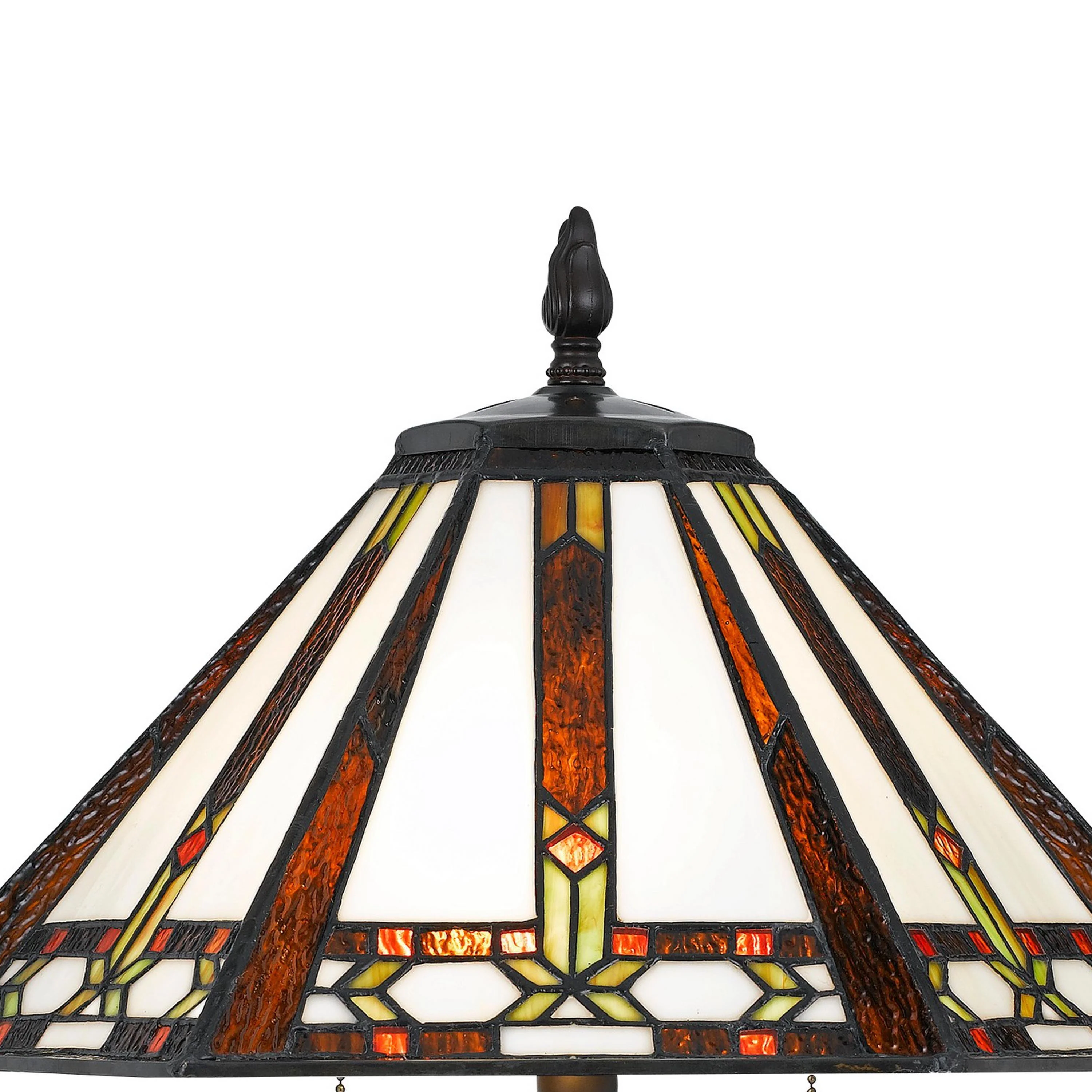 Tiffany Table Lamp With 2 Pull Switches And Resin Pedestal Body, Bronze By Benzara - Image 2