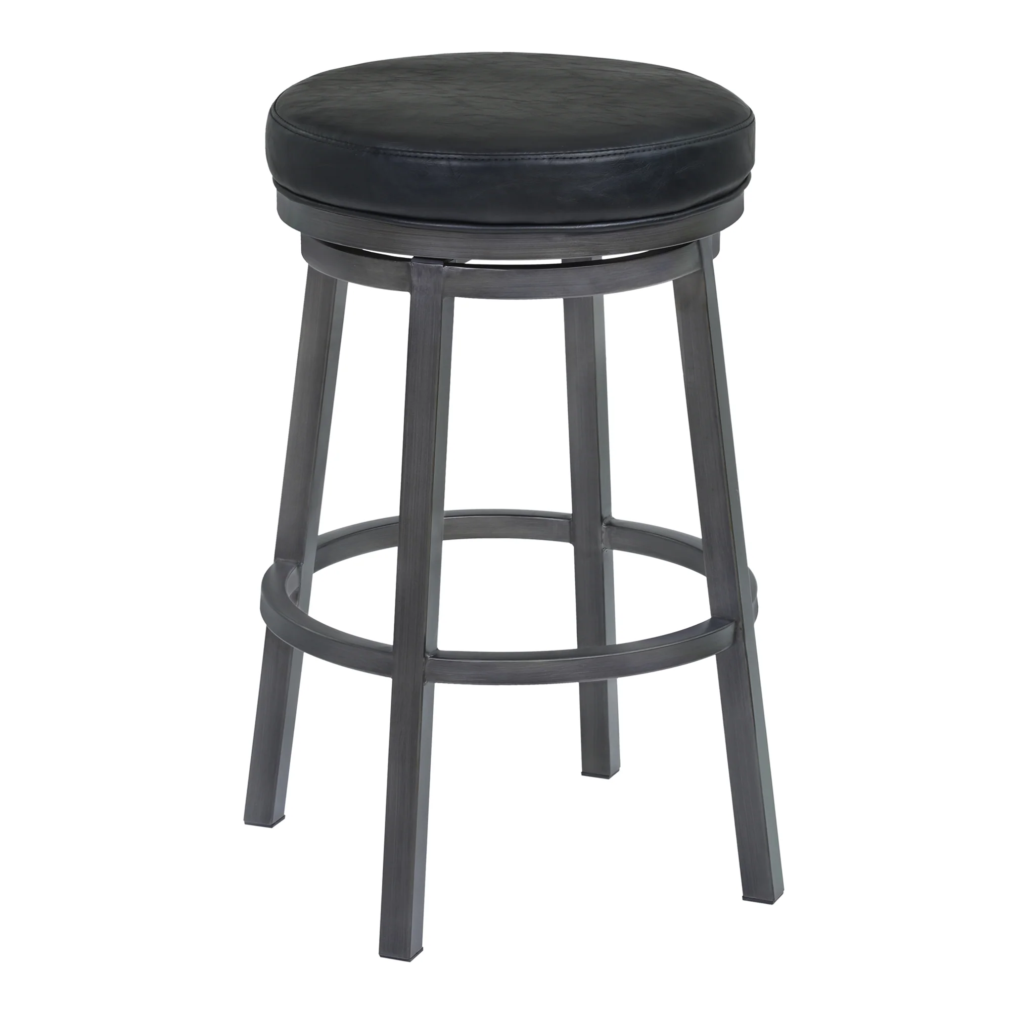 Tilden 30" Bar Height Metal Swivel Backless Barstool in Ford Black Faux Leather and Mineral Finish By Armen Living - Image 2