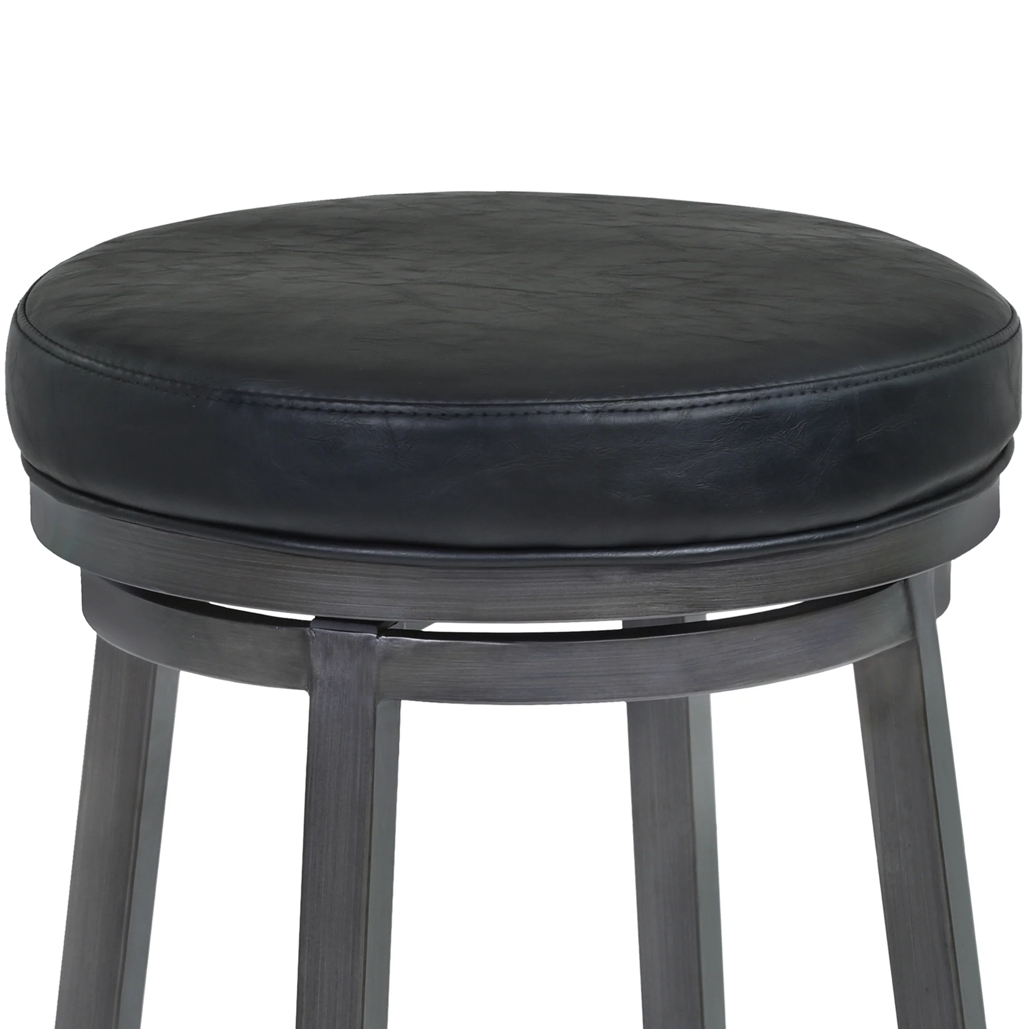 Tilden 30" Bar Height Metal Swivel Backless Barstool in Ford Black Faux Leather and Mineral Finish By Armen Living - Image 3