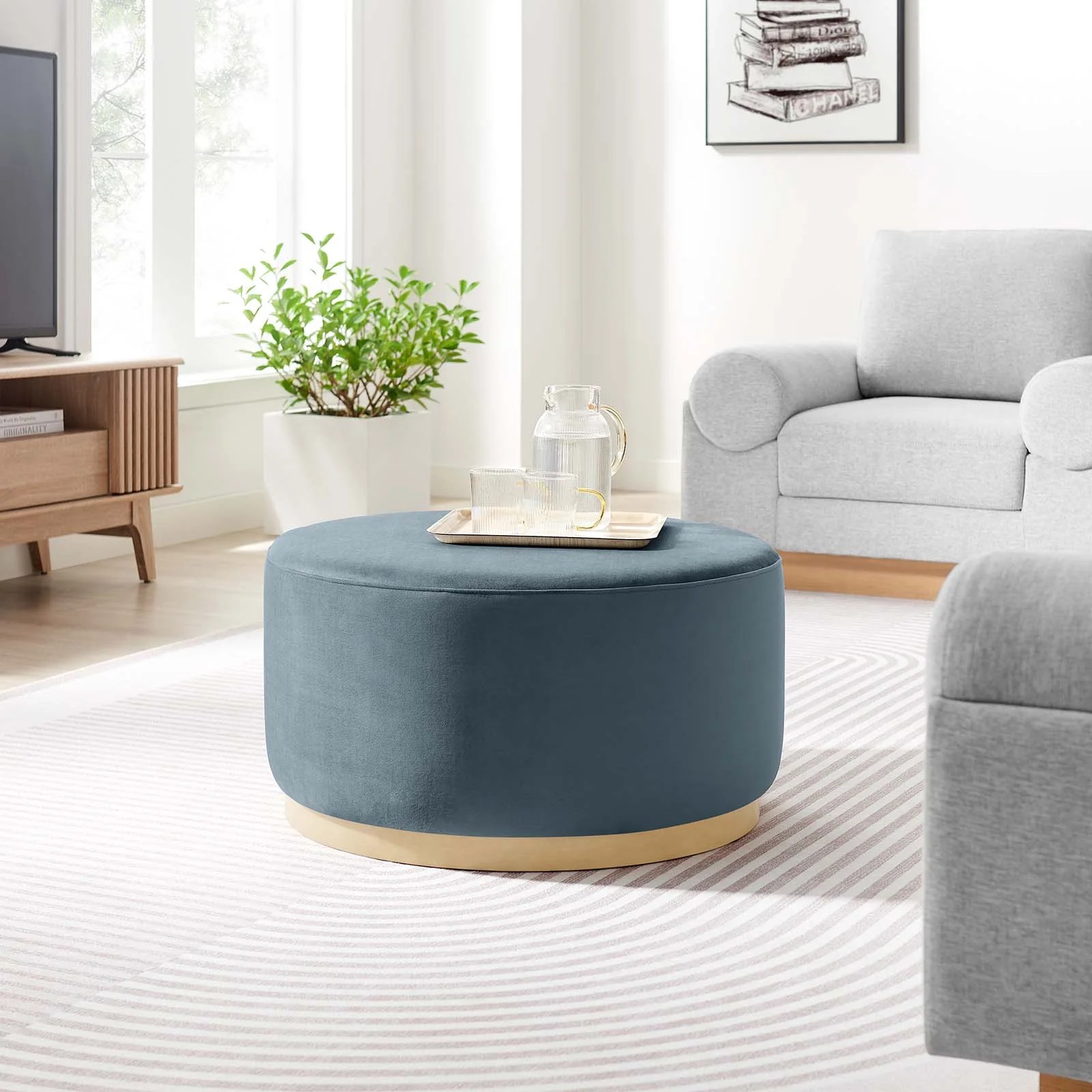 Tilden Large 29" Round Performance Velvet Upholstered Ottoman By Modway - EEI-6648 - Image 14